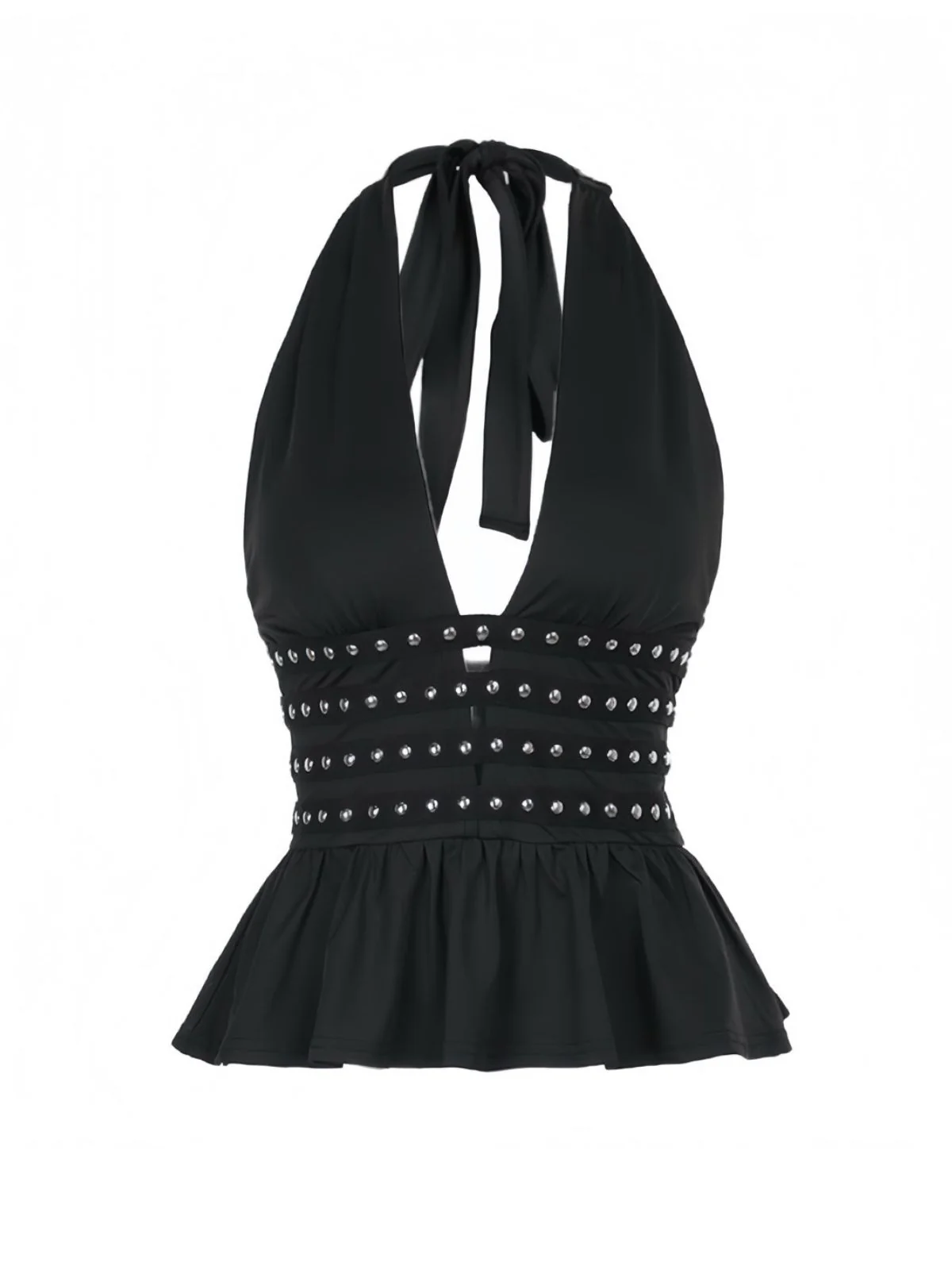 Black 1980s Punk Rhinestone Halter Top