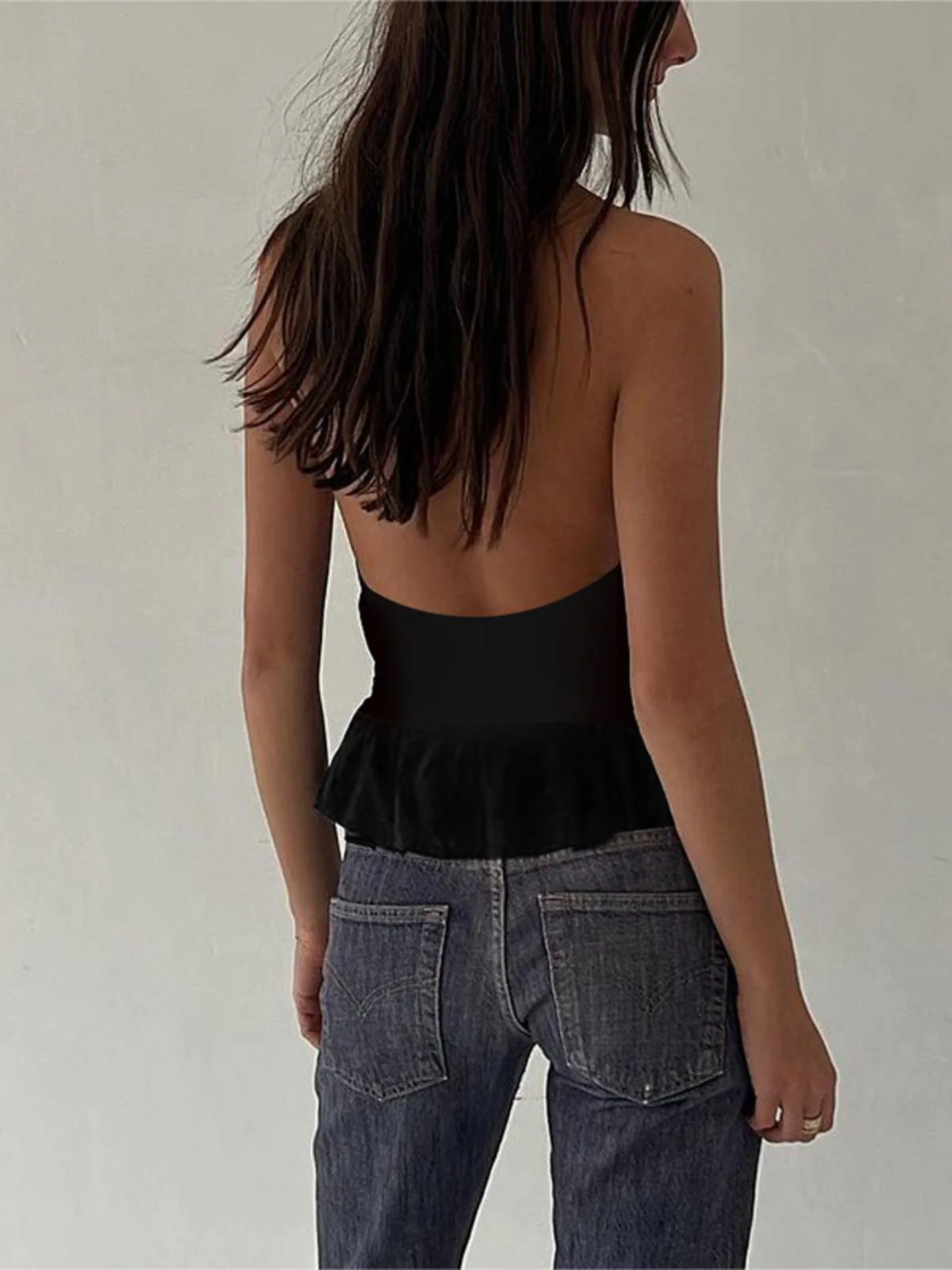 Black 1980s Punk Rhinestone Halter Top - Image 8