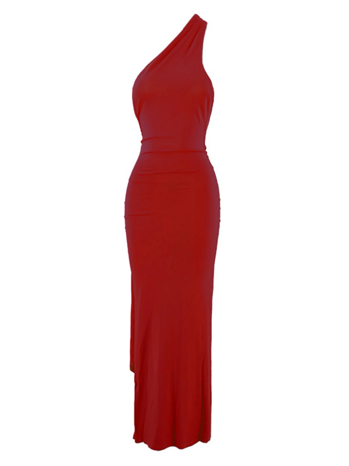 Black 1980s Solid One-Shoulder Evening Backless Dress with Train - Image 14