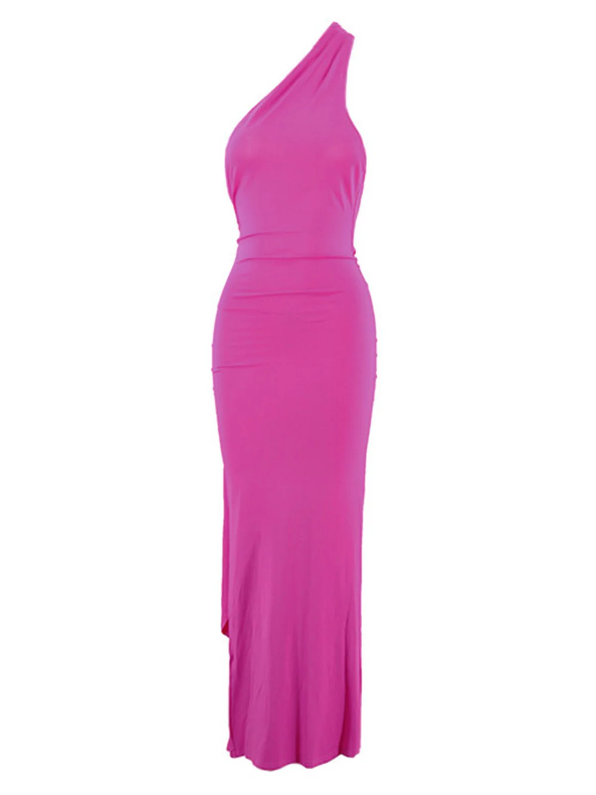 Black 1980s Solid One-Shoulder Evening Backless Dress with Train - Image 17