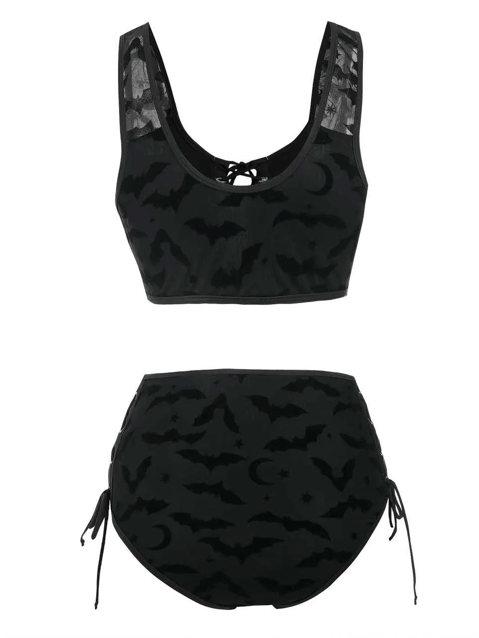 Black 1980s Strap Bat Mesh Gothic Bikini Set - Image 4