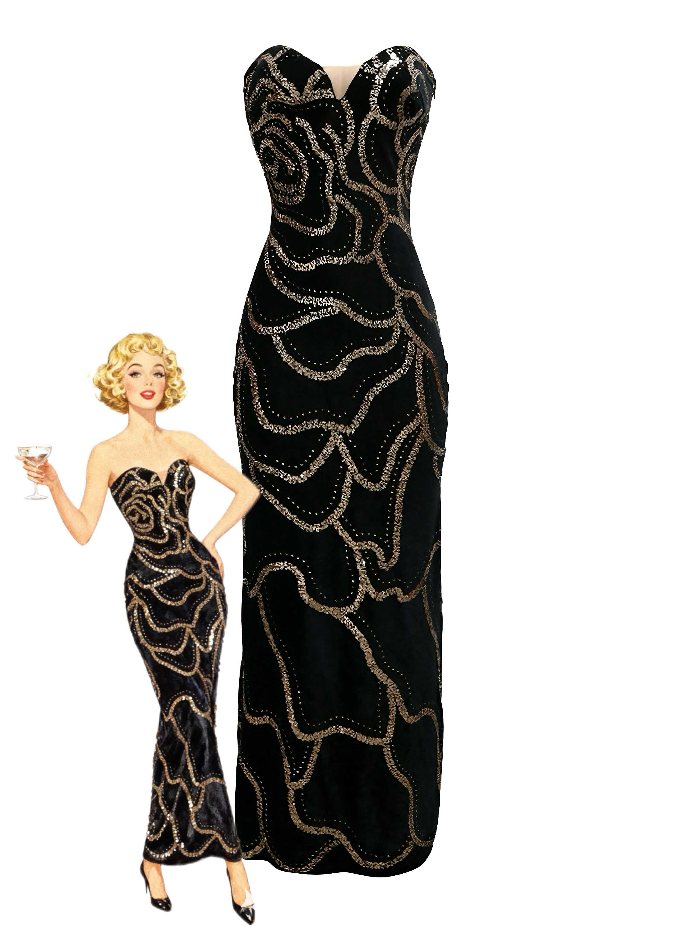 Black 1980s Strapless Sequin Bodycon Dress