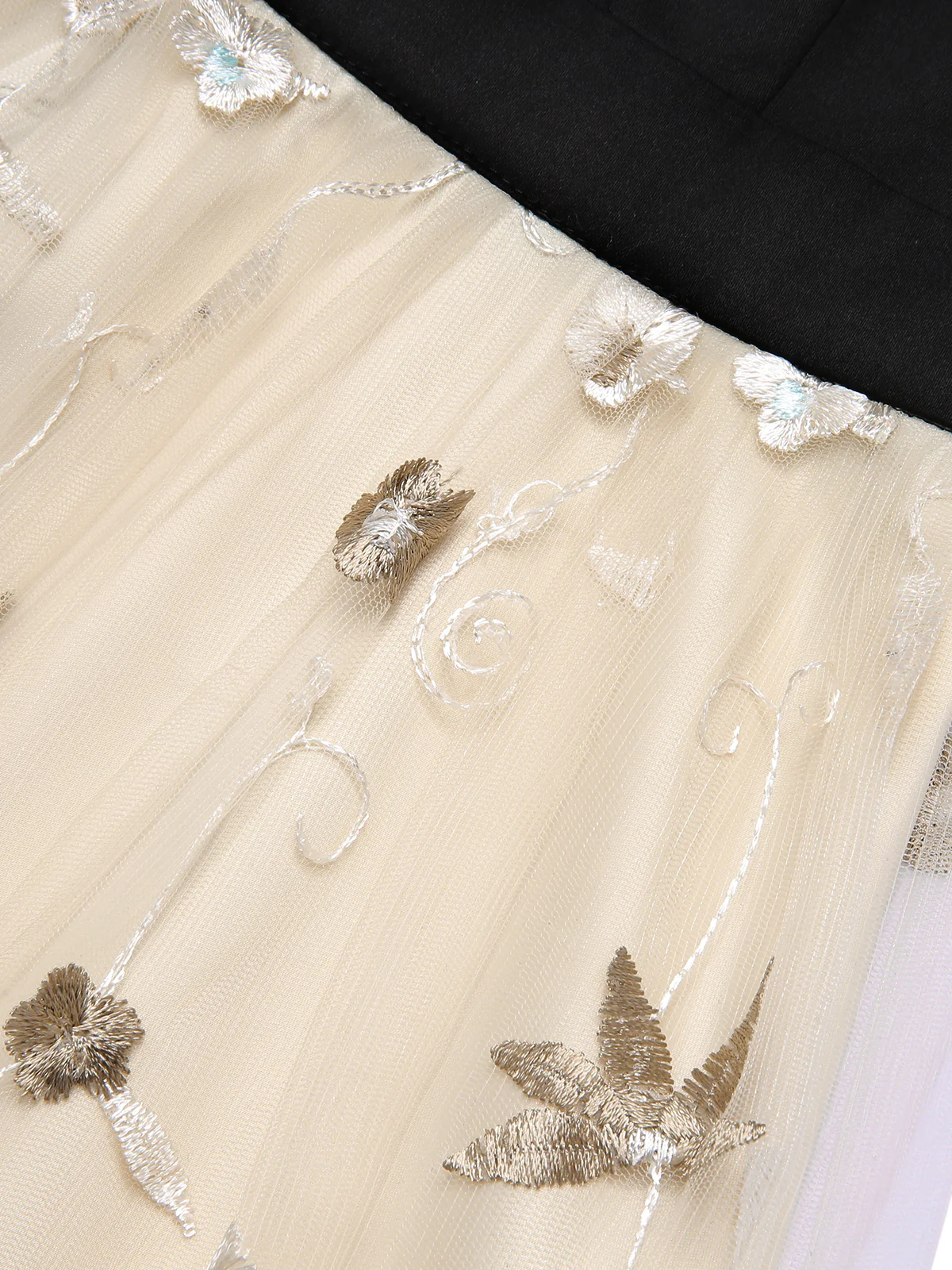 Black & Beige 1950s Floral Mesh Off-Shoulder Dress - Image 6