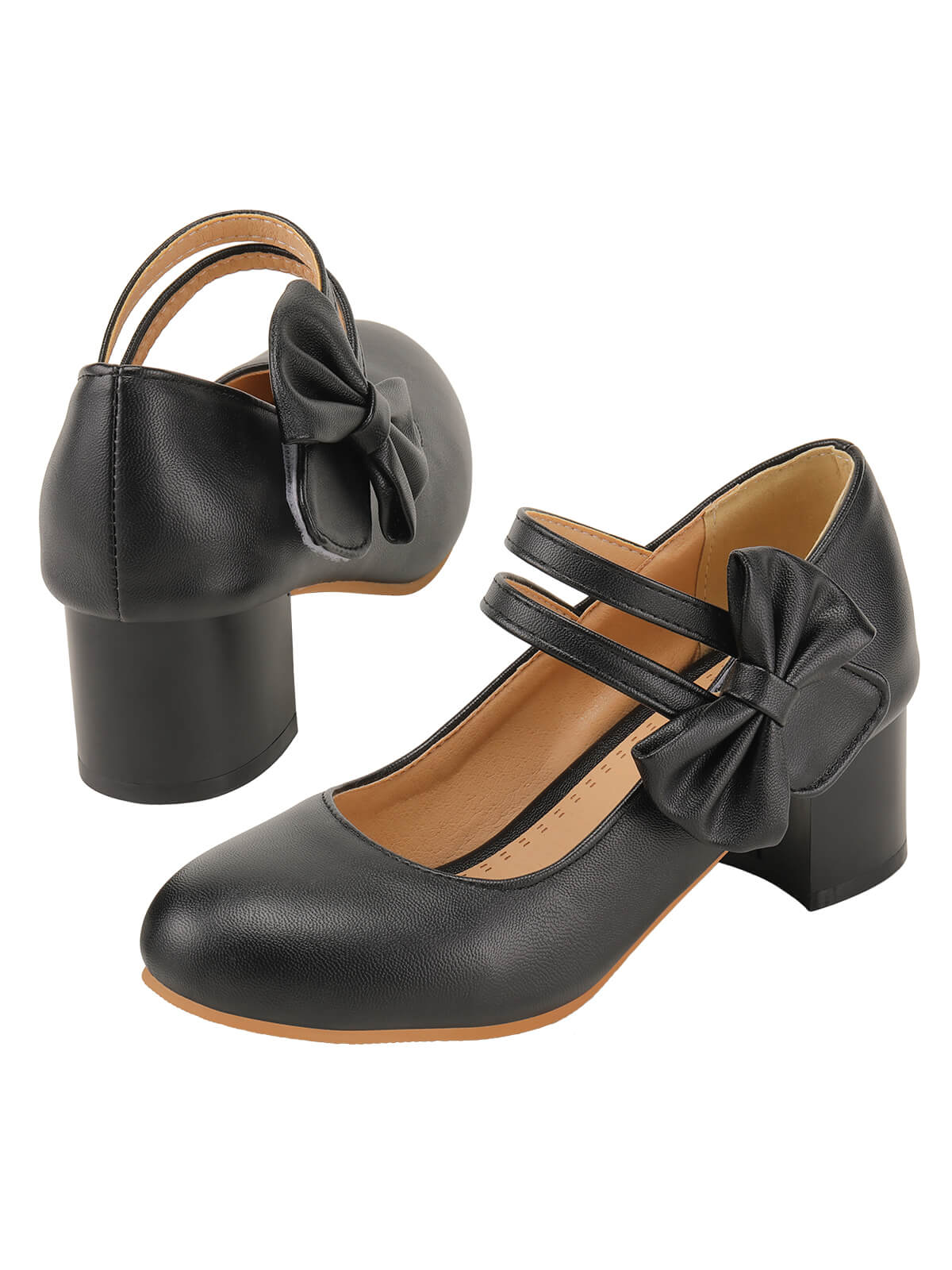 Black Bow Mary Jane Chunky Heel Shoes - Image 2