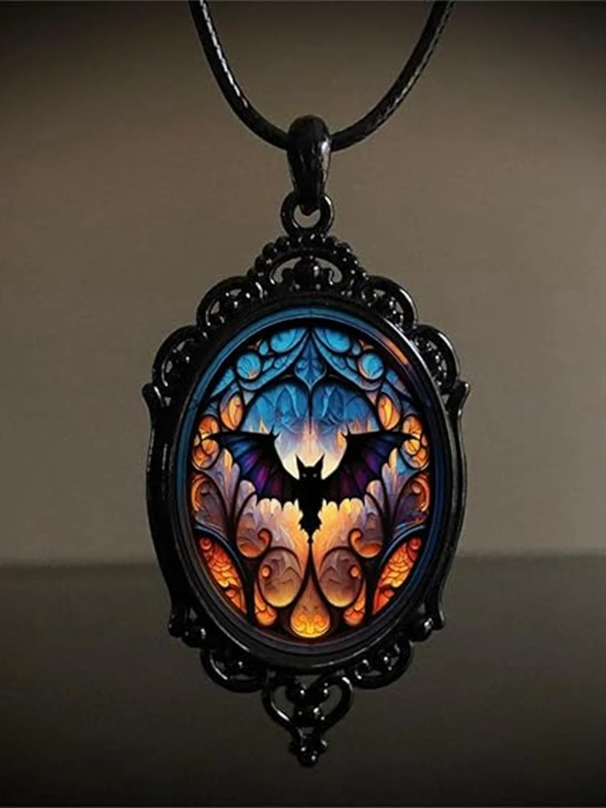 Black Halloween Bat Vintage Pendant Necklace