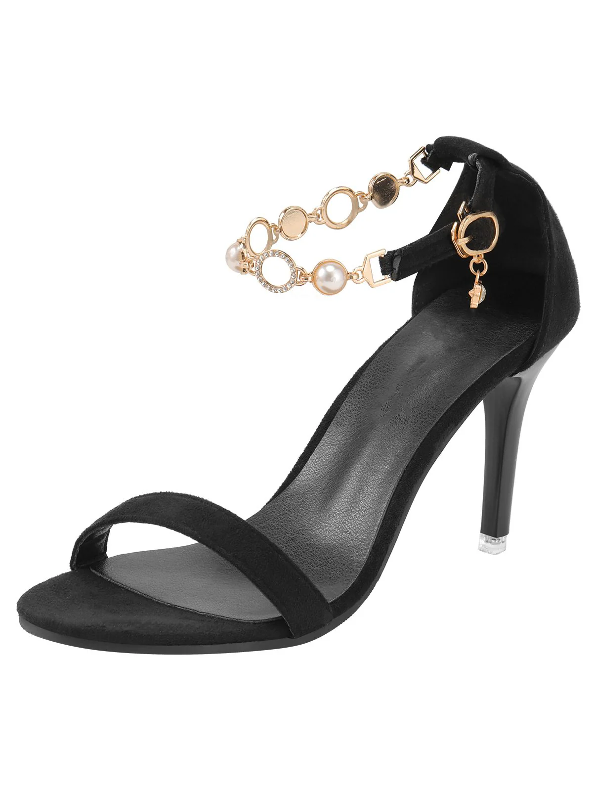 Black Pearl Chain Metal Point Toe Cone Heels - Image 3