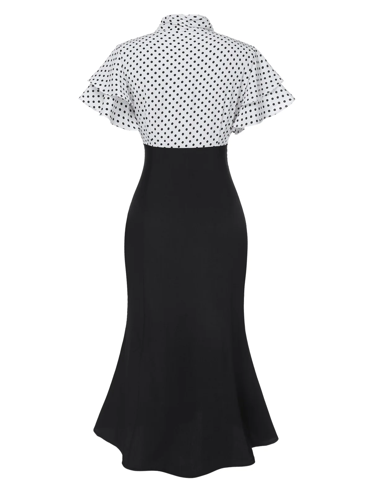 Red 1930s Dots Tie Neck Mermaid Dress - Image 6