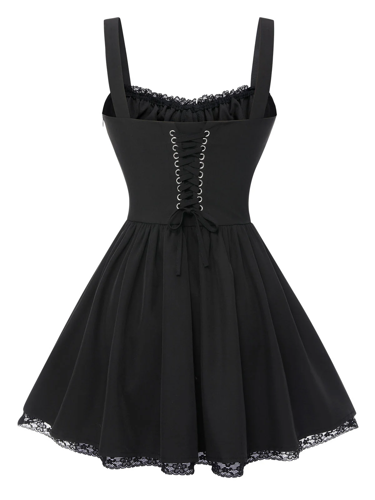 Black Solid Sleeveless Lace Mini Dress - Image 4