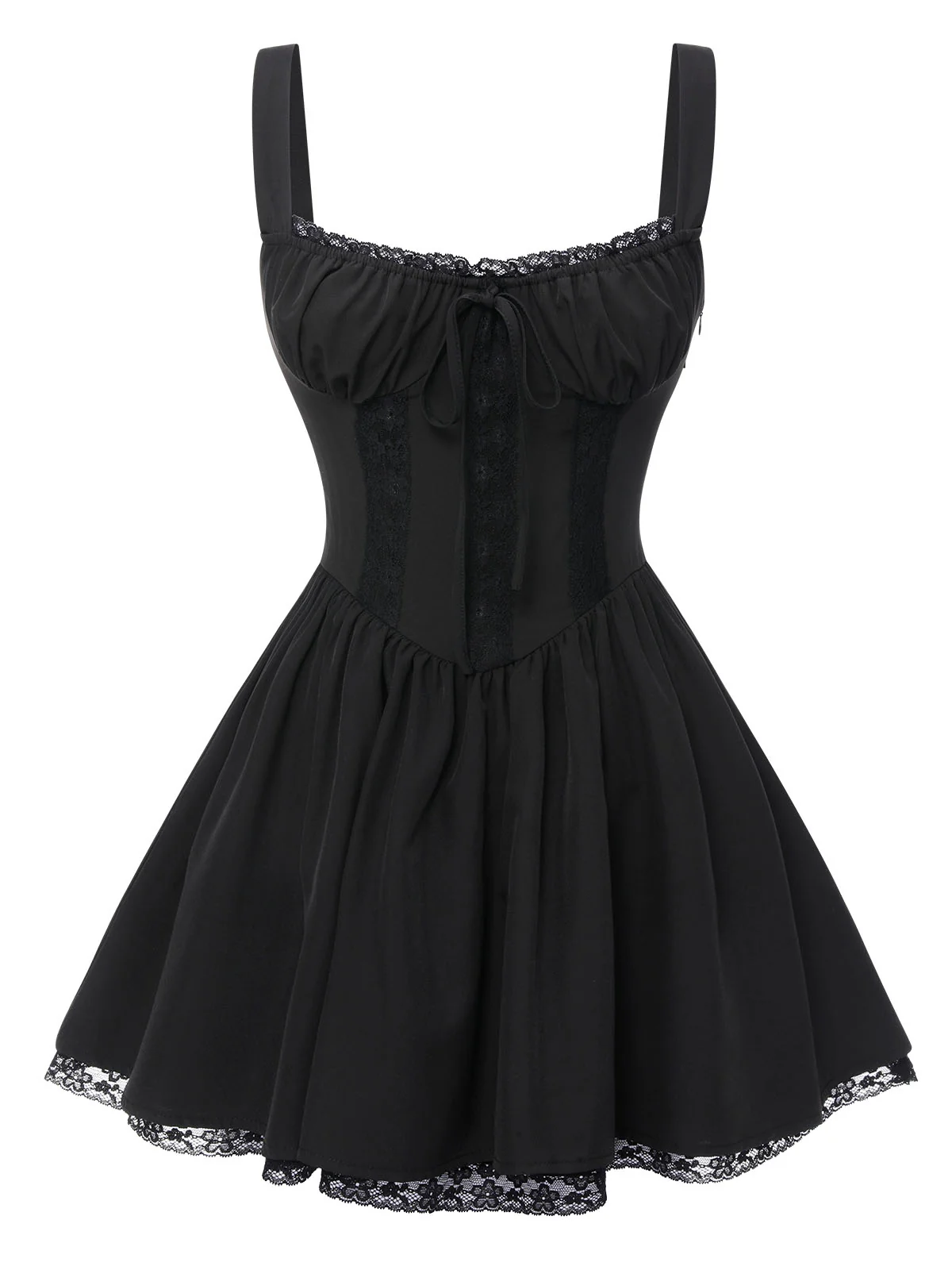 Black Solid Sleeveless Lace Mini Dress - Image 2
