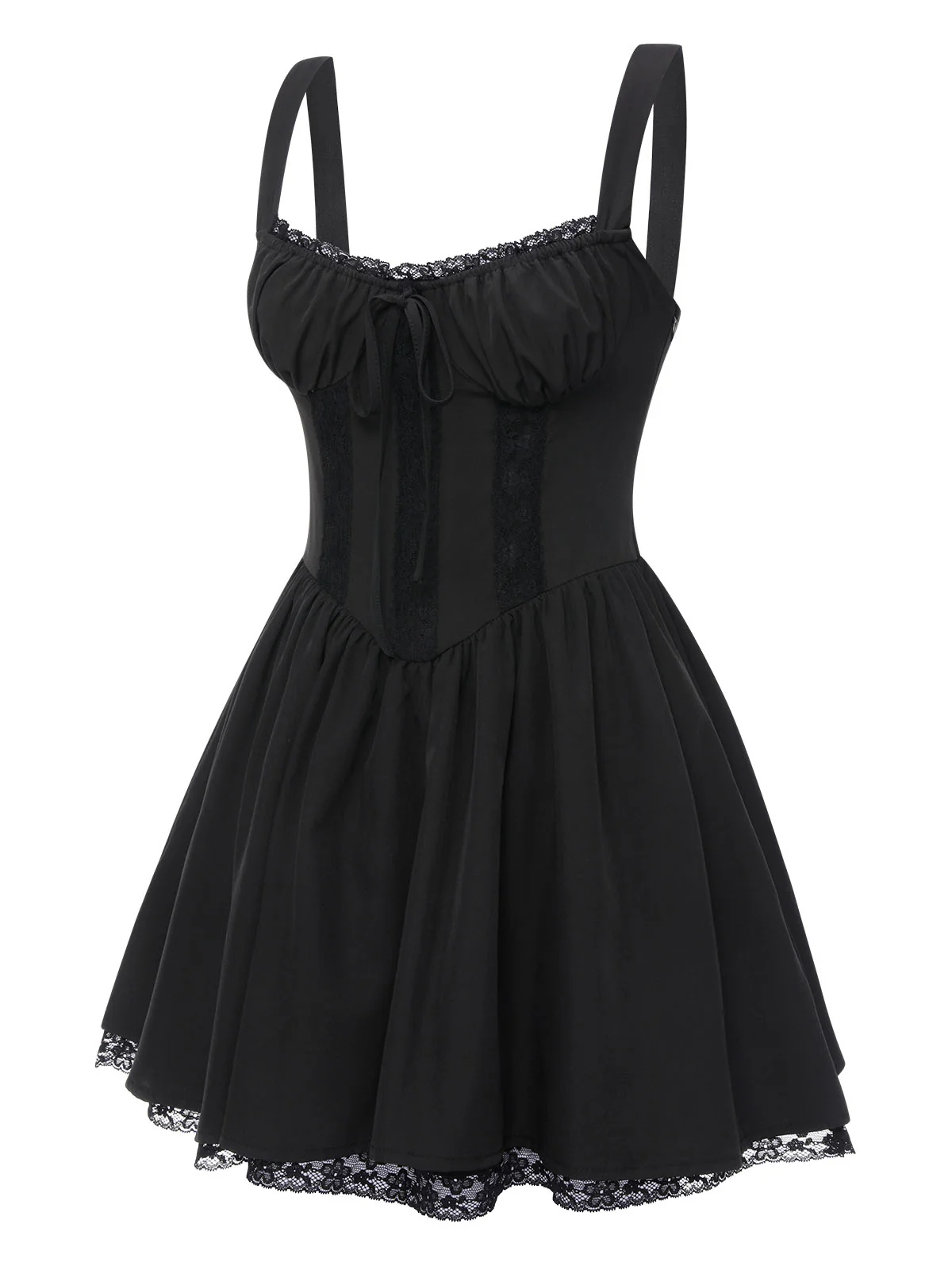 Black Solid Sleeveless Lace Mini Dress - Image 3