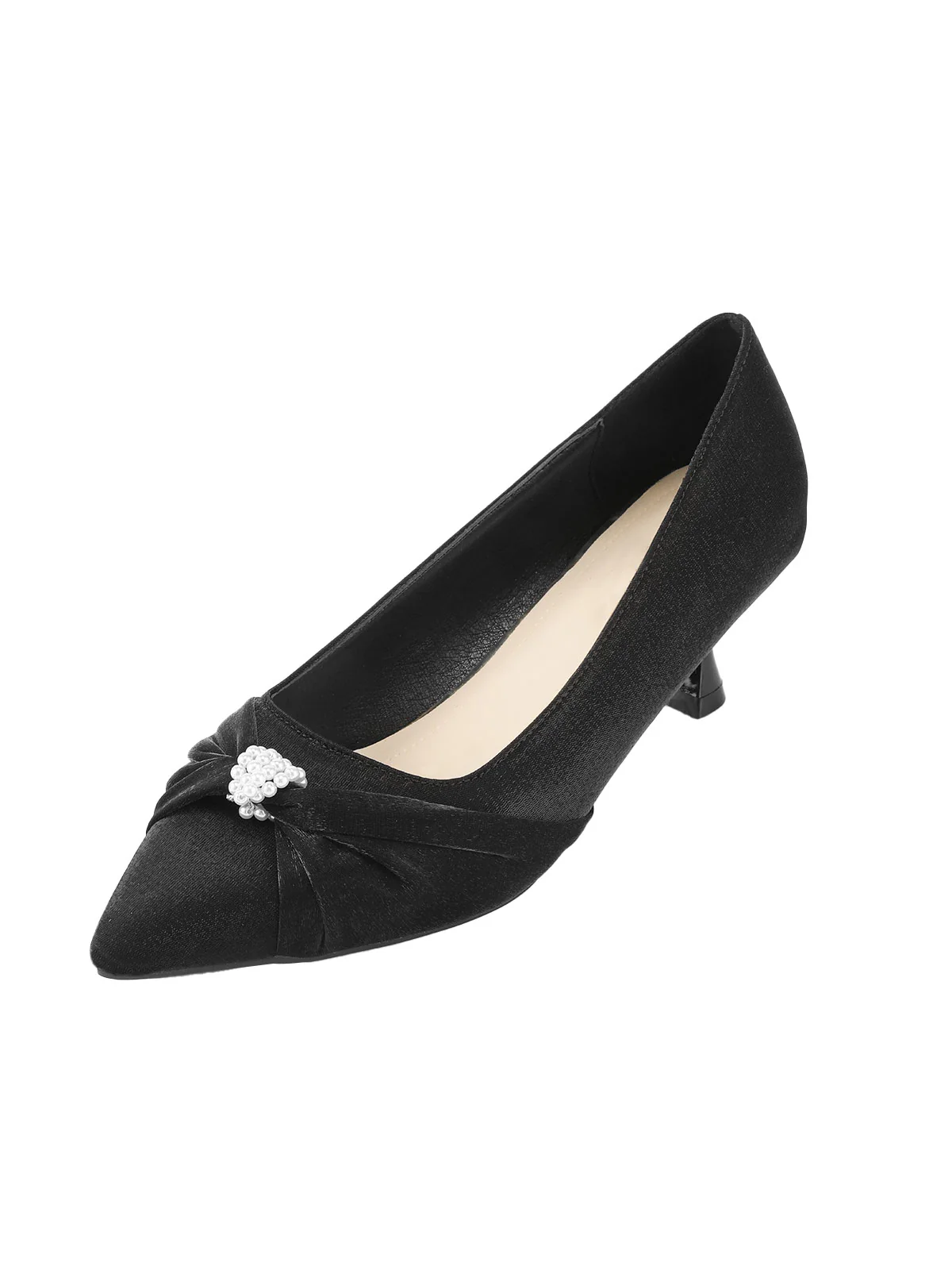 Black Twist Beading Kitten Heels Shoes - Image 2