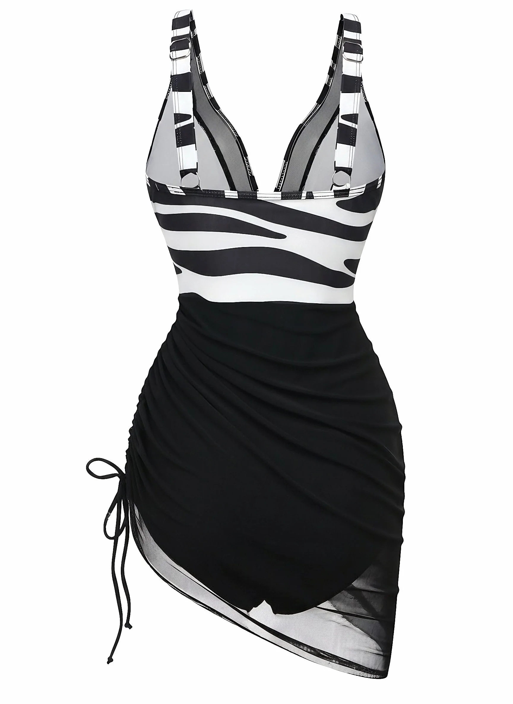 Black & White 1940s Zebra Print Mesh One-Piece Swimsuit - Image 2