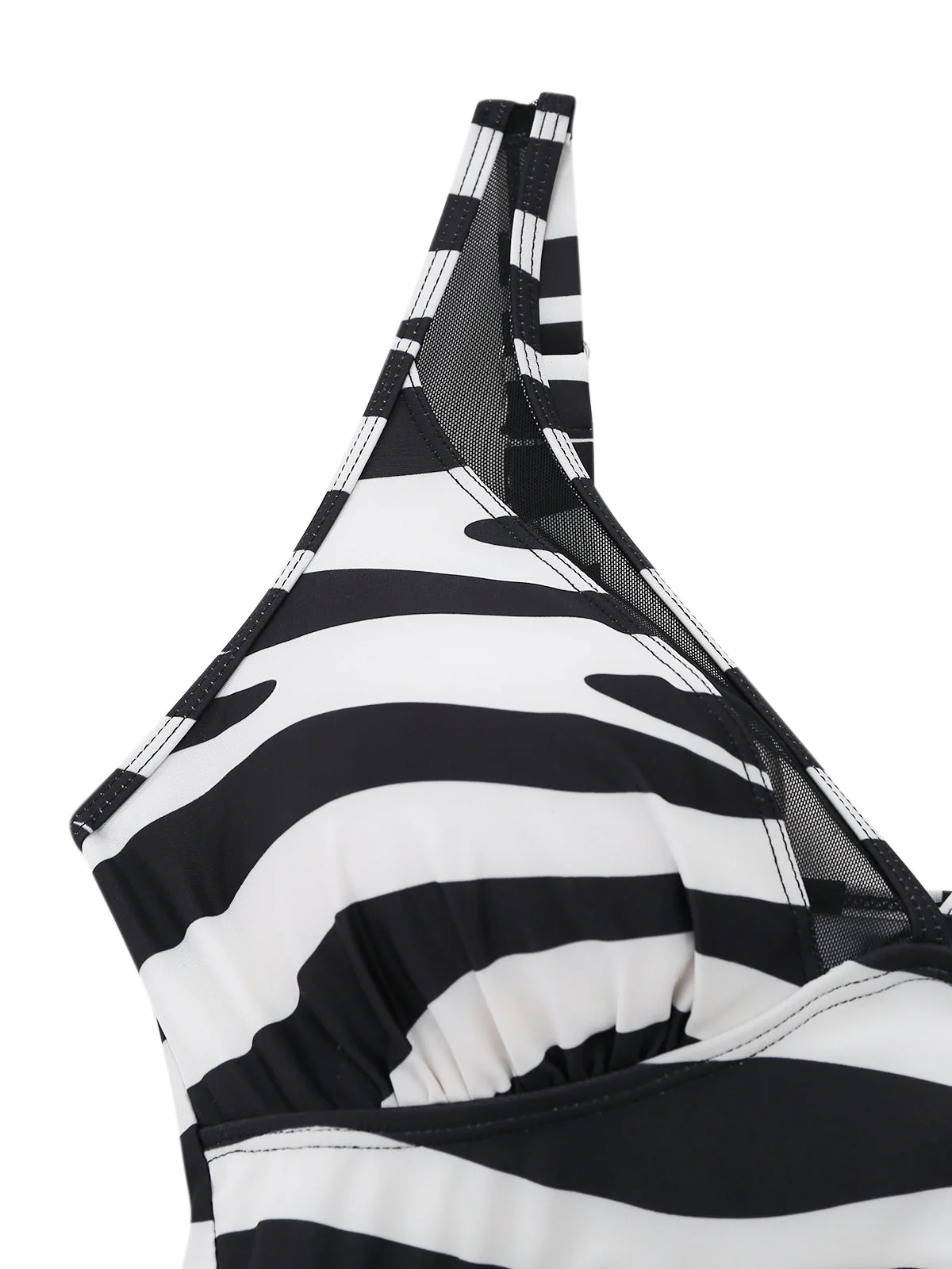 Black & White 1940s Zebra Print Mesh One-Piece Swimsuit - Image 4