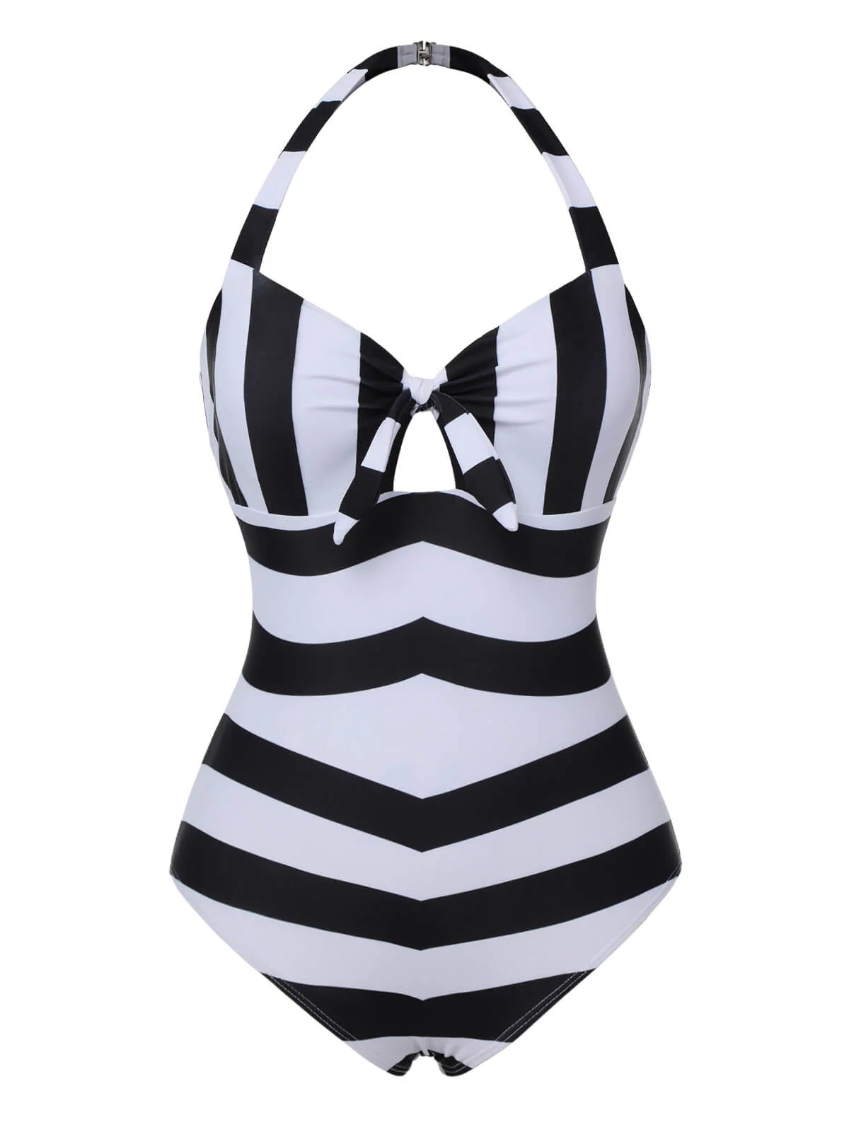 Black & White 1950s Barbie Stripes Halter Swimsuit - Image 3