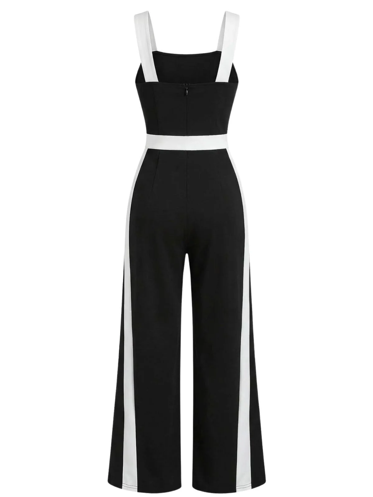 Black & White 1960s Color Block Suspender Jumpsuit - Image 2