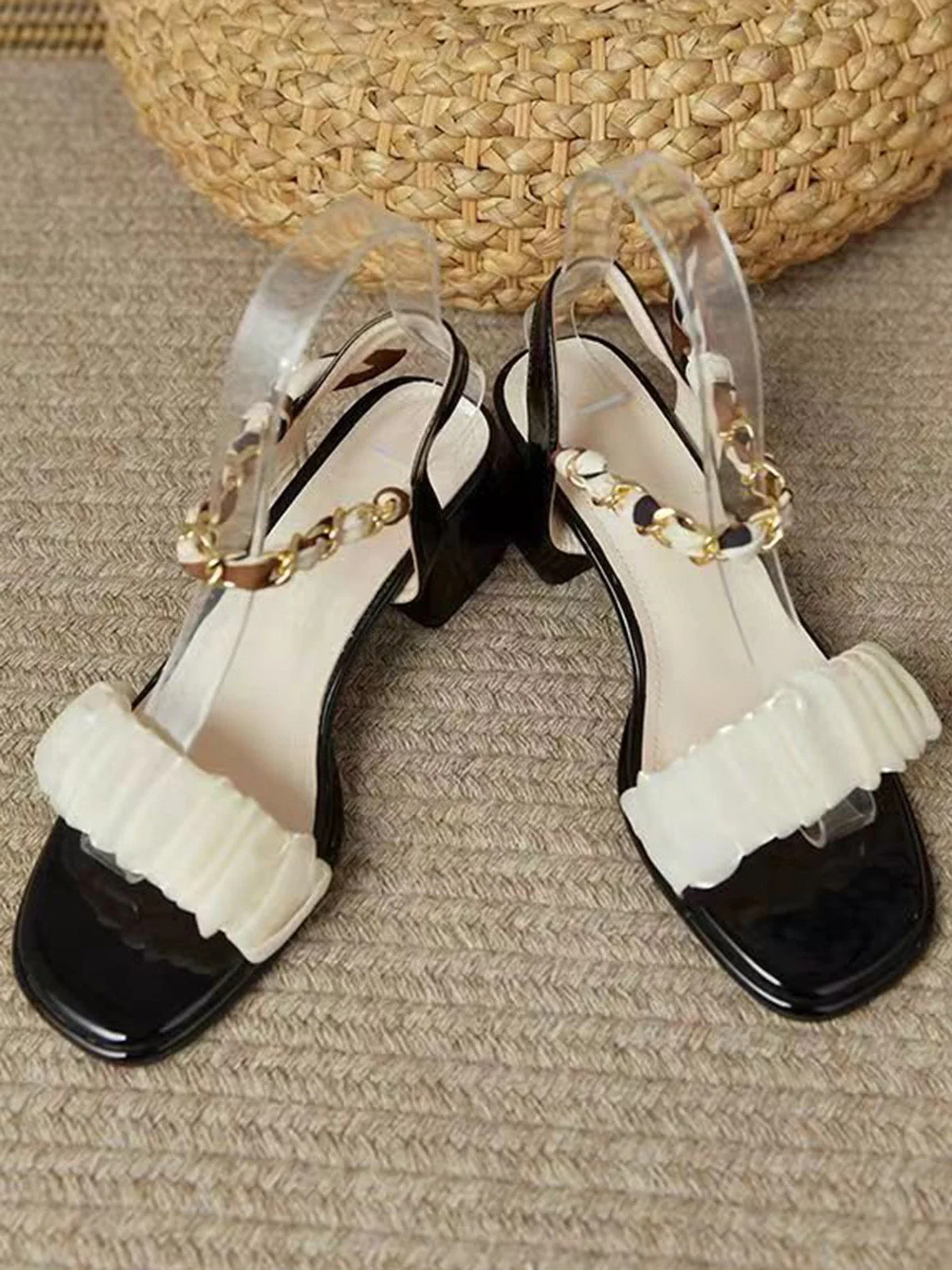Black & White Ankle-Straps High Heel Sandals
