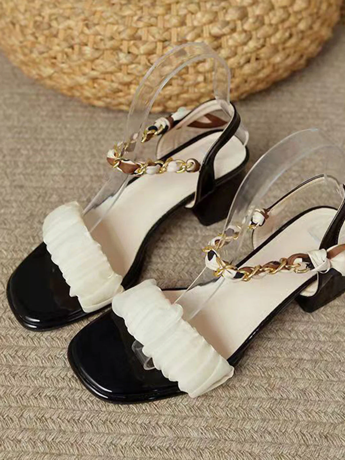 Black & White Ankle-Straps High Heel Sandals - Image 2
