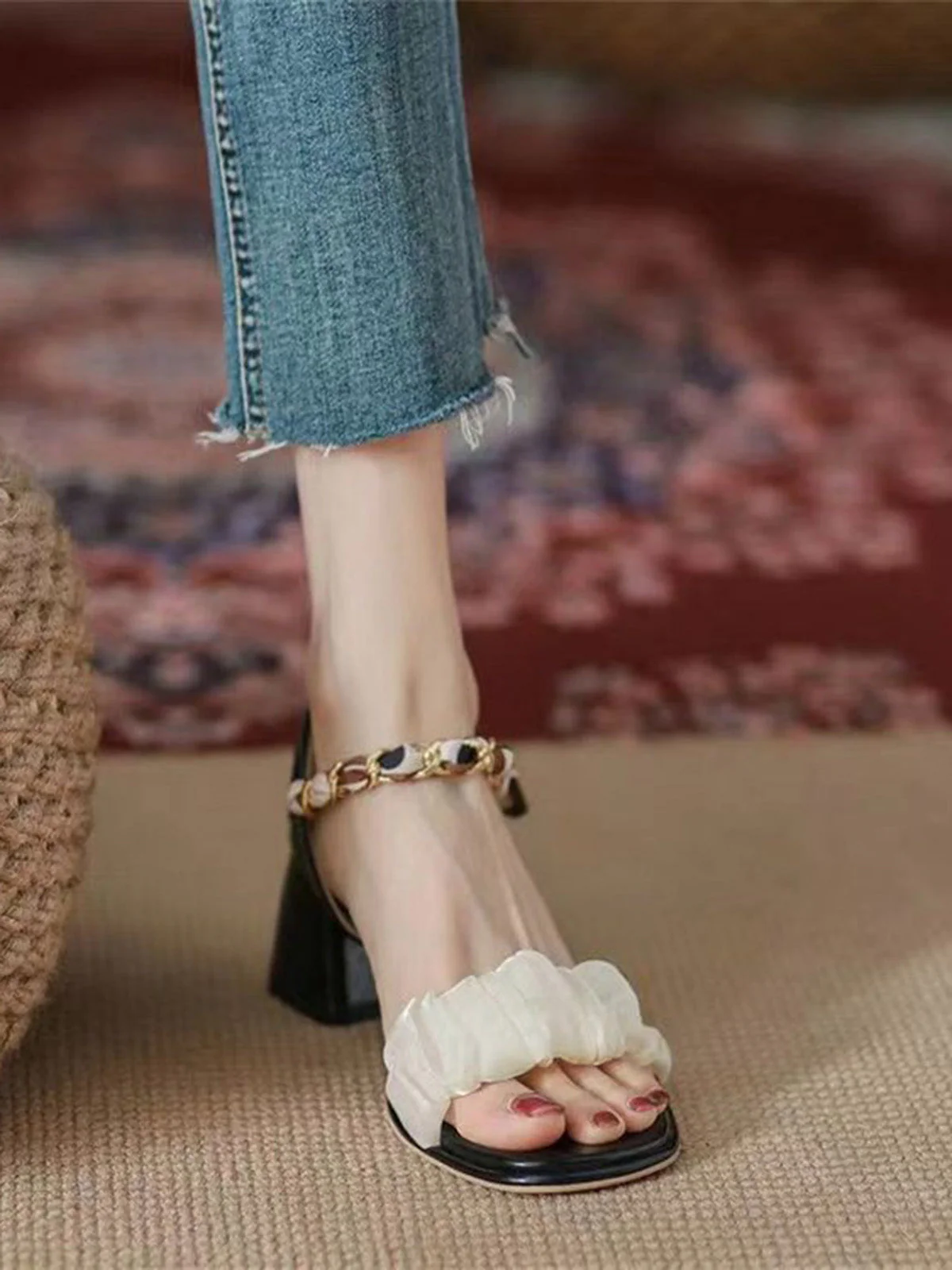 Black & White Ankle-Straps High Heel Sandals - Image 5