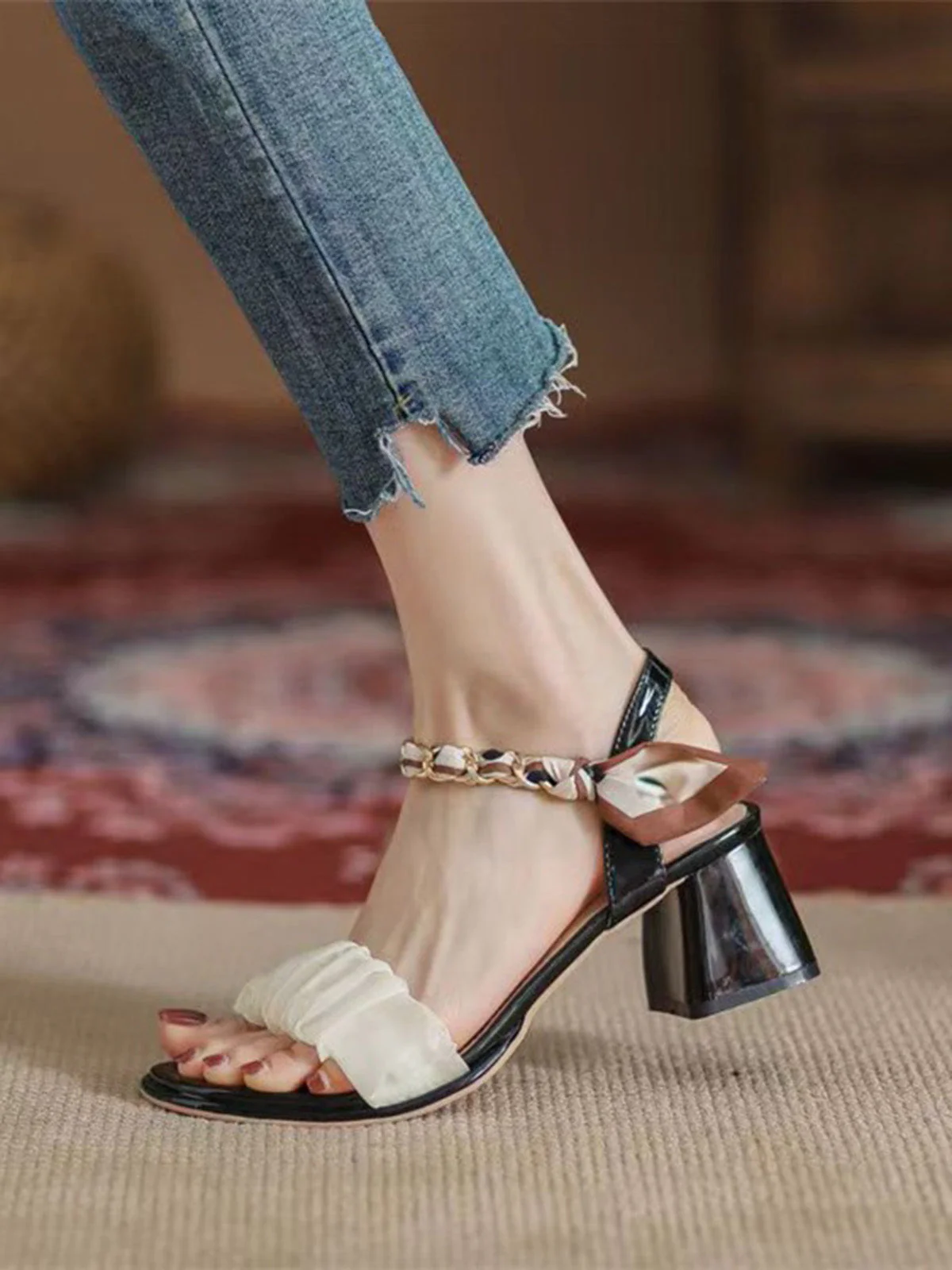 Black & White Ankle-Straps High Heel Sandals - Image 7