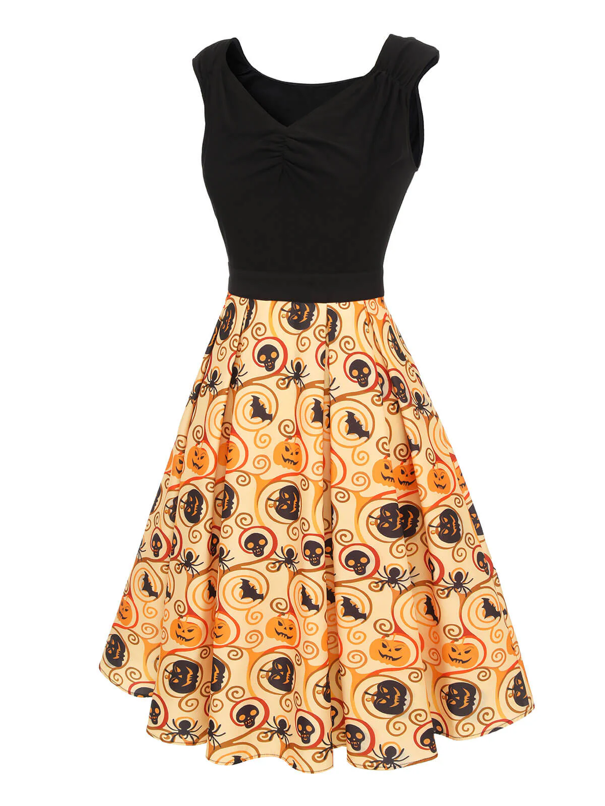 Black & Yellow 1950s Pumpkin Bat Spider Dress - Image 3