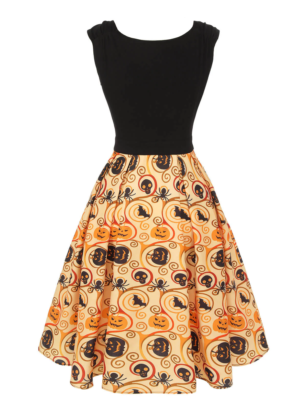 Black & Yellow 1950s Pumpkin Bat Spider Dress - Image 4