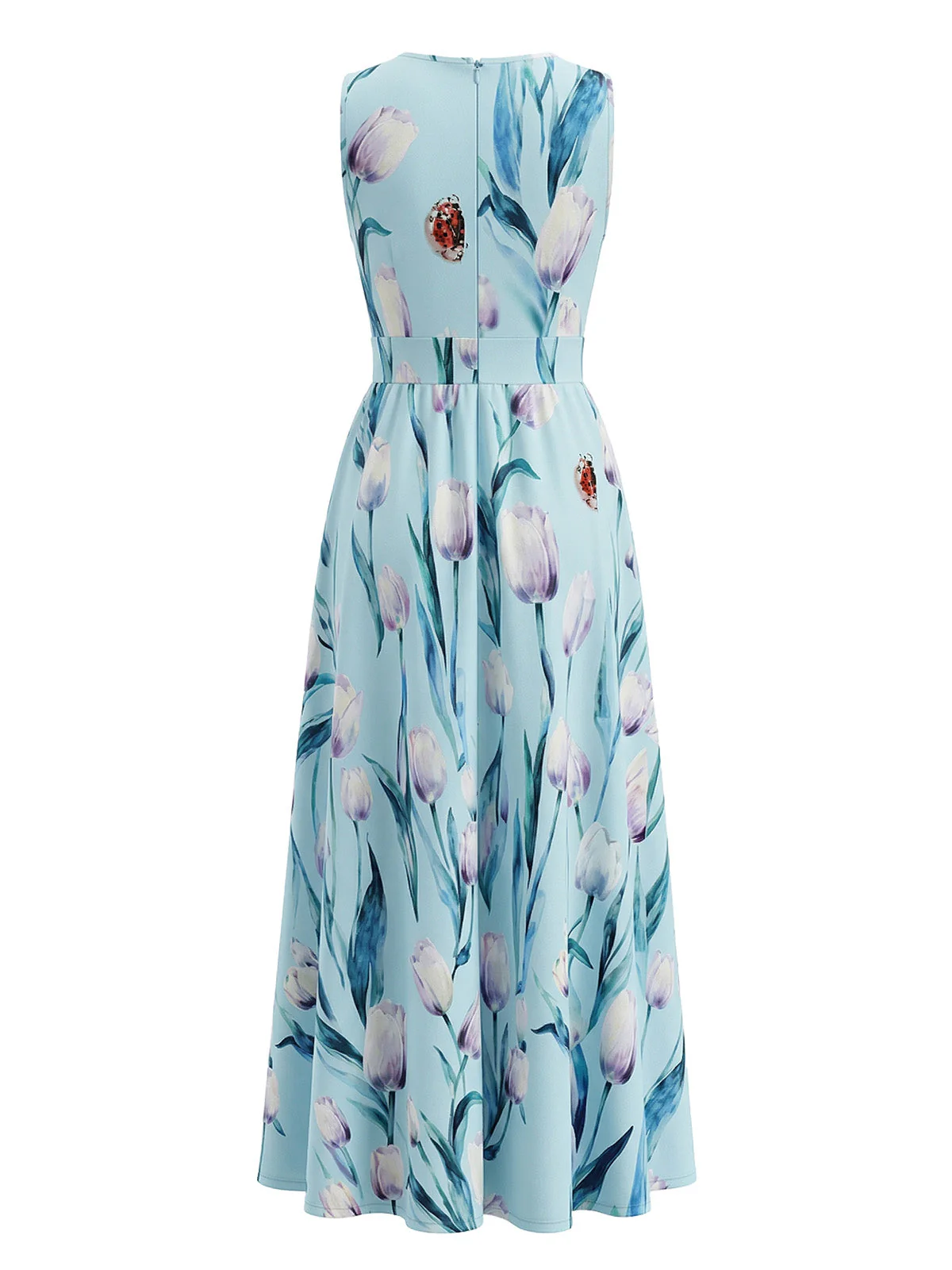 Blue 1930s Floral V-Neck Maxi Dress - Image 2