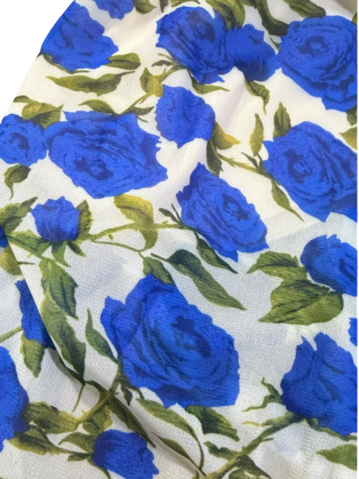 Blue 1930s Halter V-Neck Floral Fitted Dress - Image 4