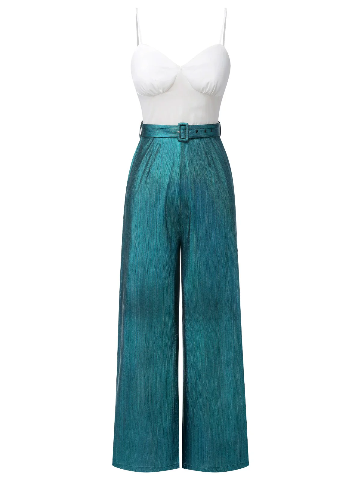 Blue 1930s Laser Flashing Spaghetti Strap Jumpsuit - Image 2