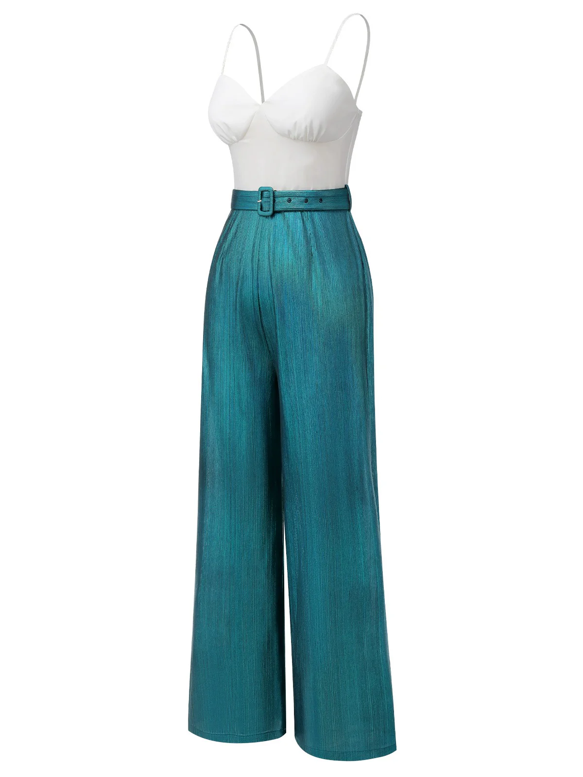 Blue 1930s Laser Flashing Spaghetti Strap Jumpsuit - Image 3