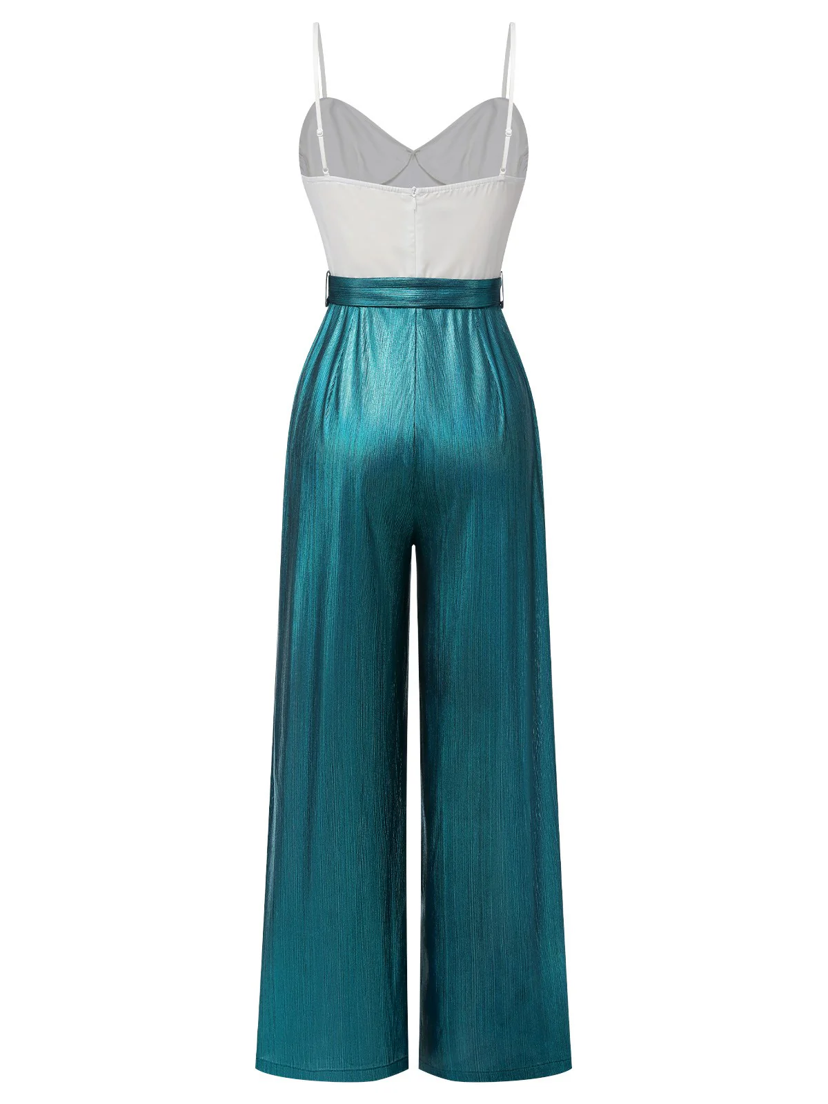 Blue 1930s Laser Flashing Spaghetti Strap Jumpsuit - Image 4
