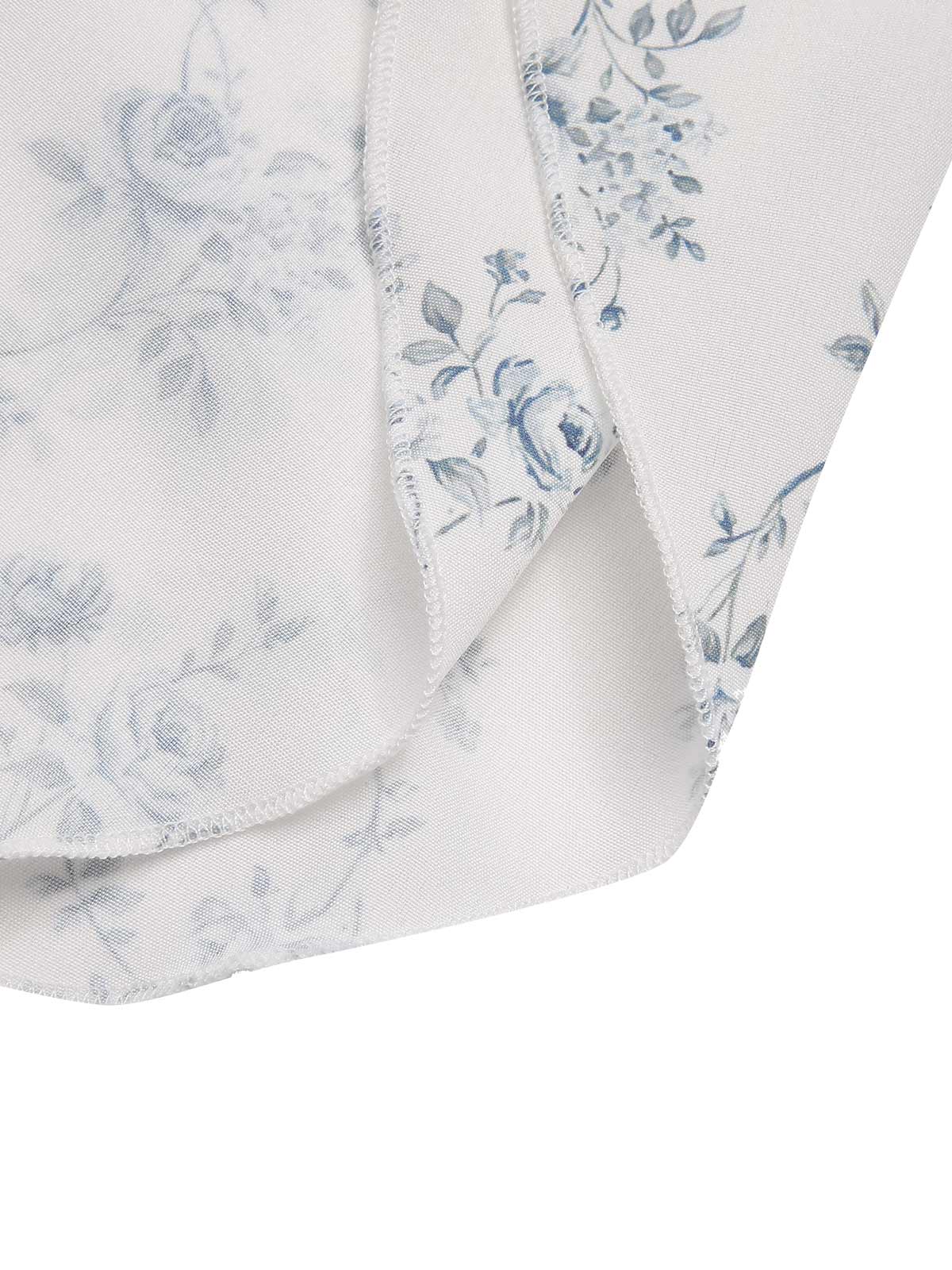 Blue 1930s Off-Shoulder Floral Ruffles Hem Dress - Image 8