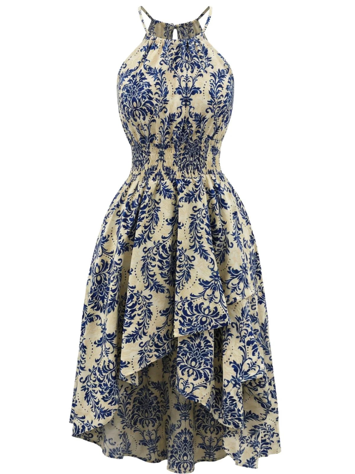 Blue 1940s Floral Bind Halter Dress - Image 2