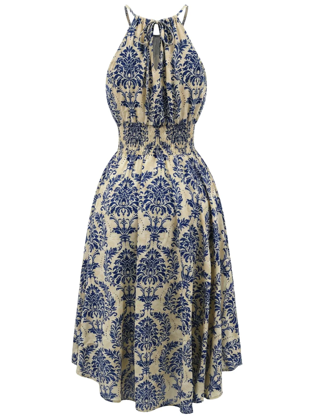 Blue 1940s Floral Bind Halter Dress - Image 3