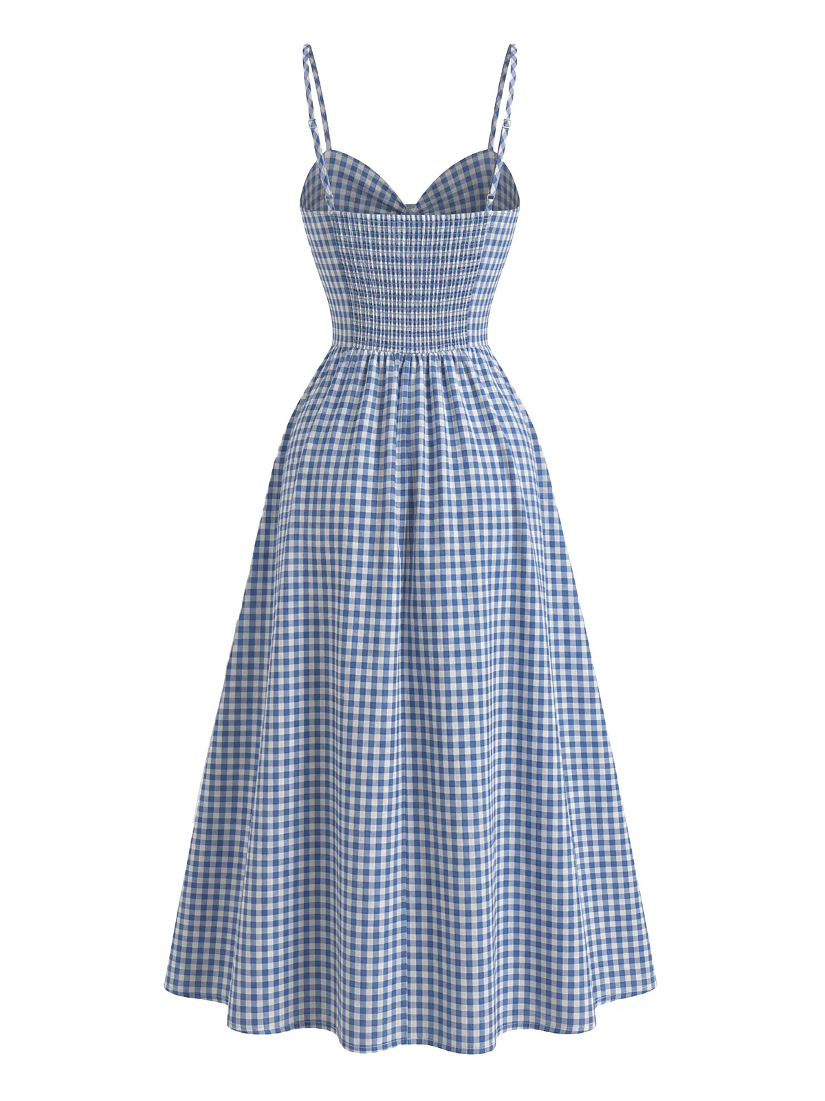Blue 1940s Gingham Plaid Spaghetti Strap Dress - Image 3