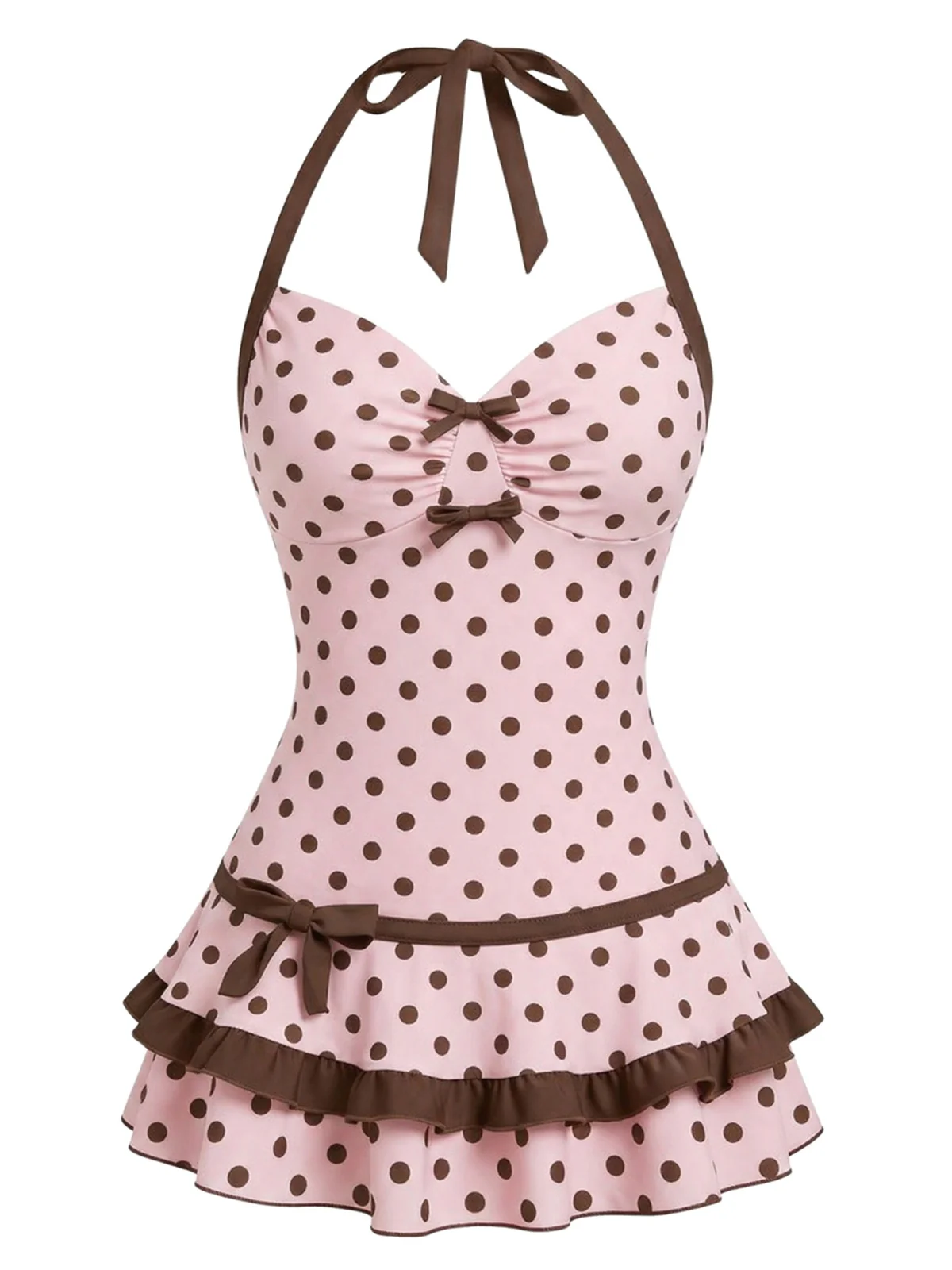 [Pre-Sale] Blue 1940s Halter Bow Polka Dot Swim Dress - Image 5