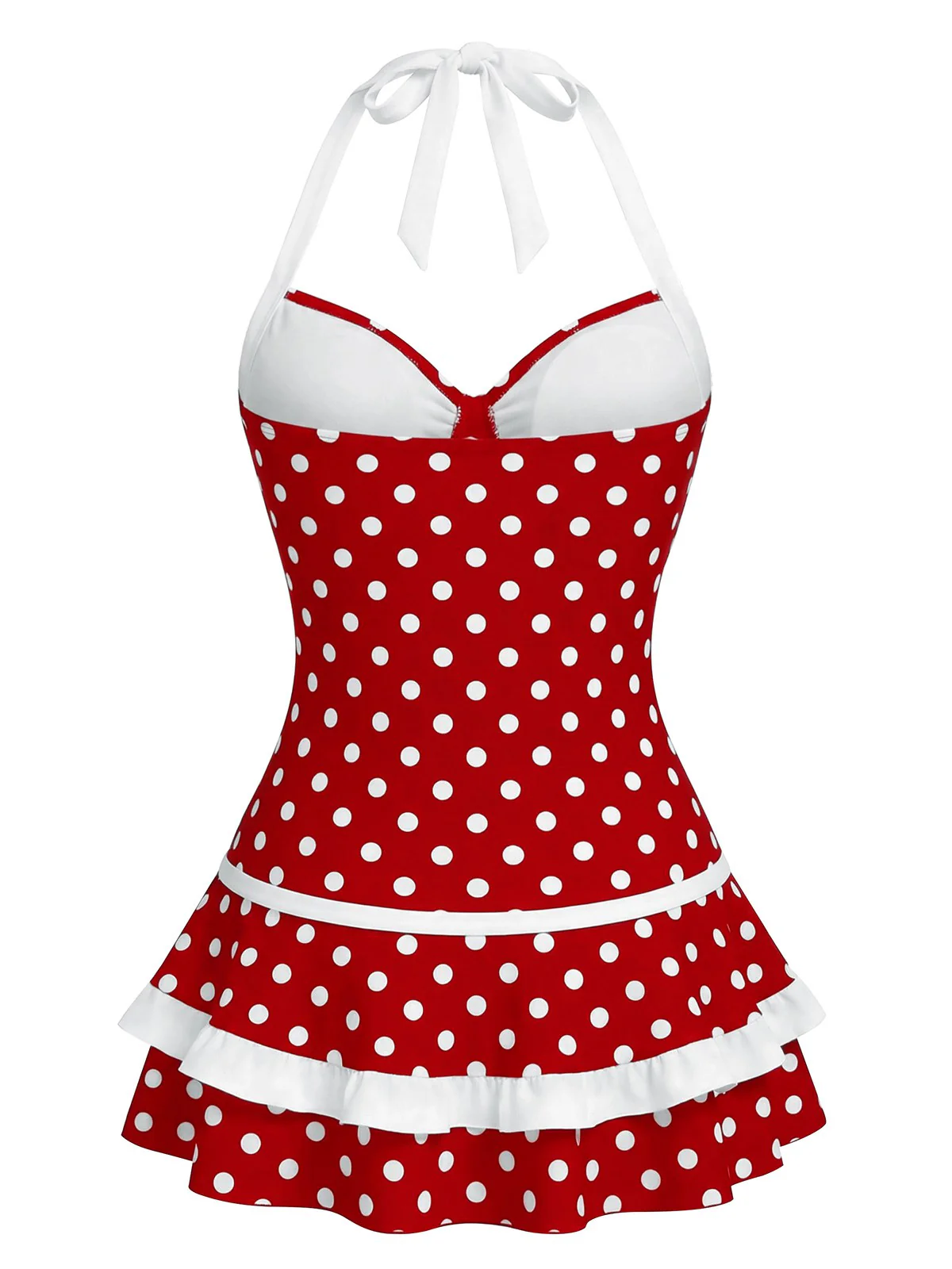 [Pre-Sale] Blue 1940s Halter Bow Polka Dot Swim Dress - Image 8