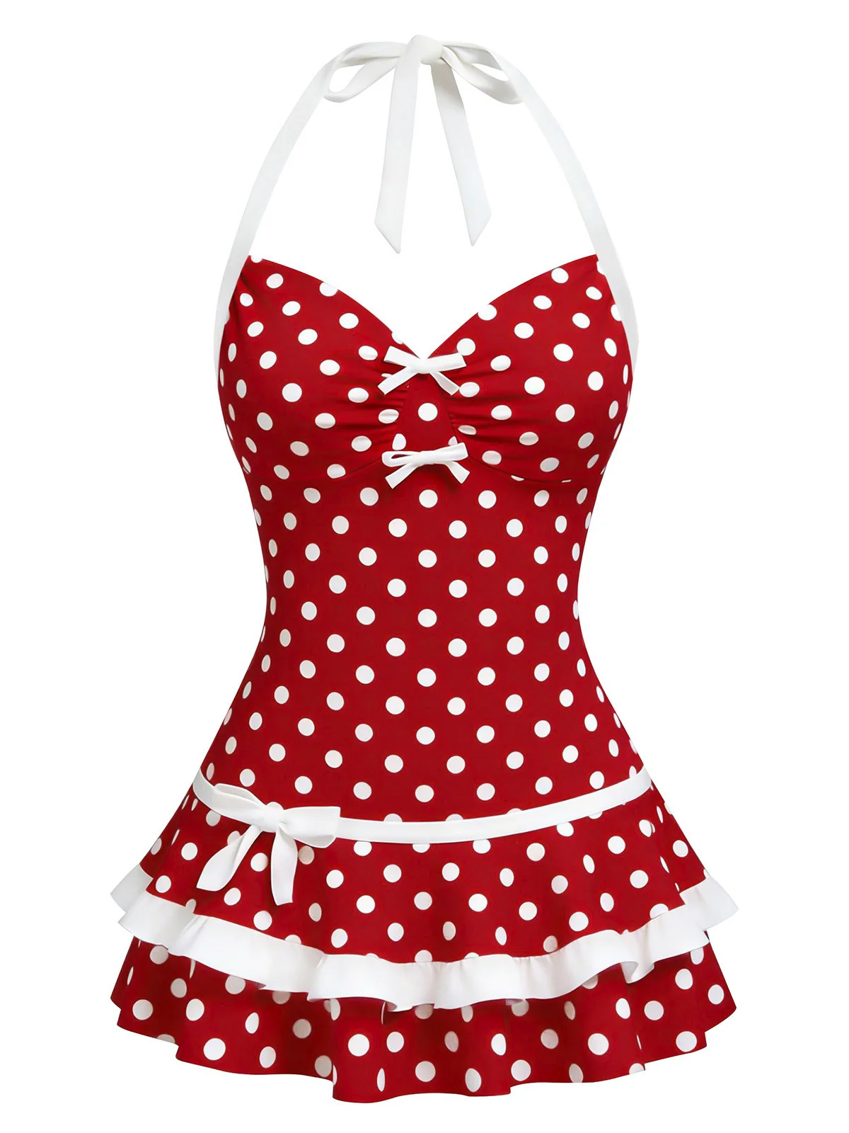 [Pre-Sale] Blue 1940s Halter Bow Polka Dot Swim Dress - Image 9
