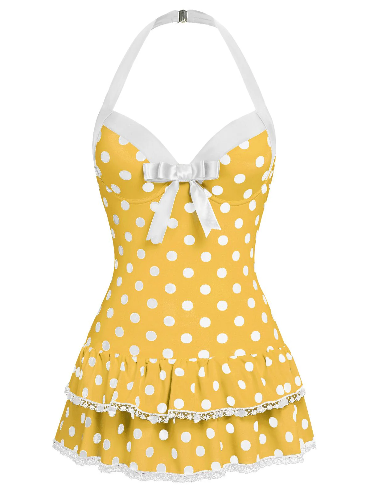 Red 1940s Halter Gingham Bow One-Piece Swimsuit - Image 21