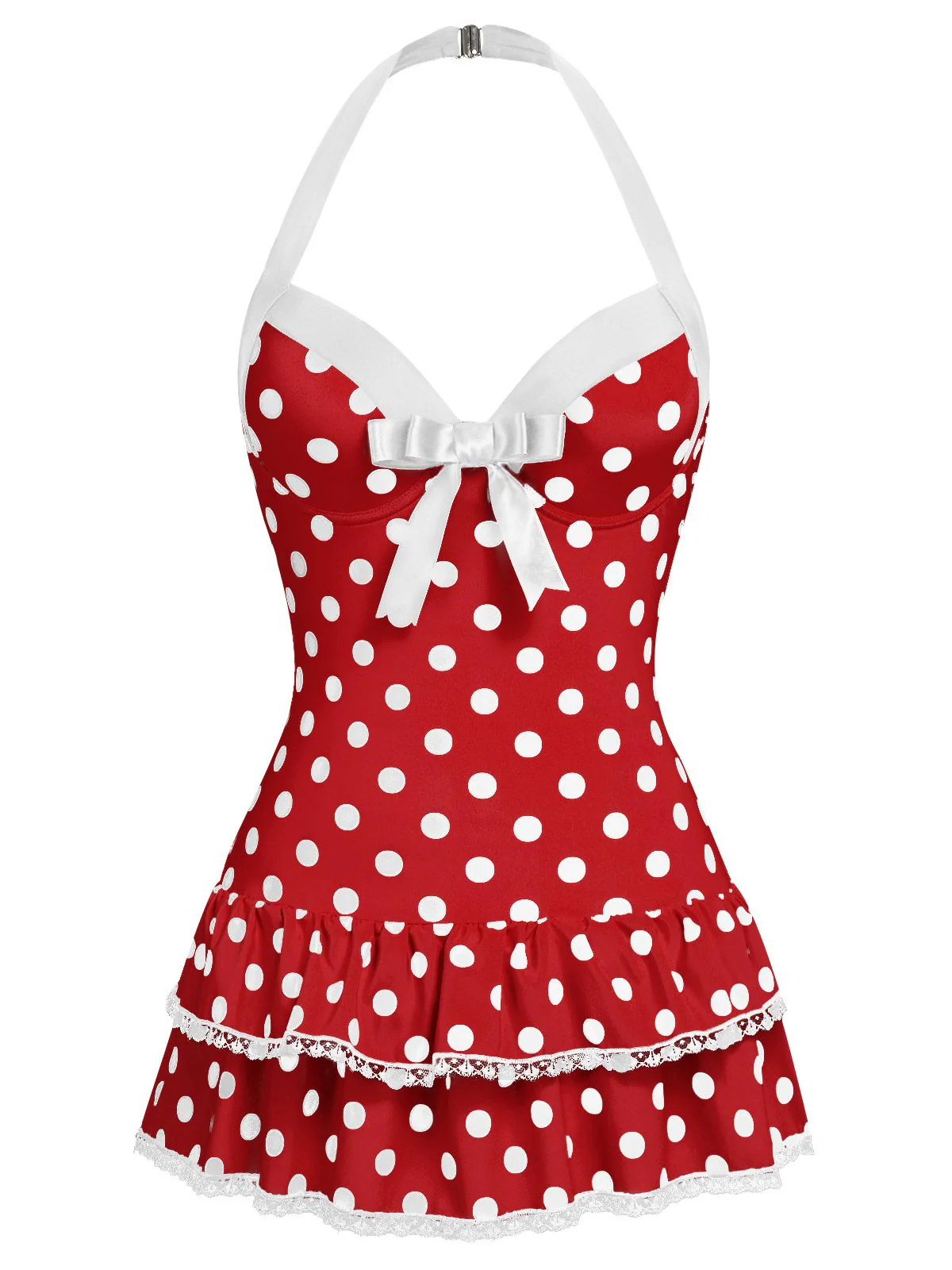 Red 1940s Halter Gingham Bow One-Piece Swimsuit - Image 25