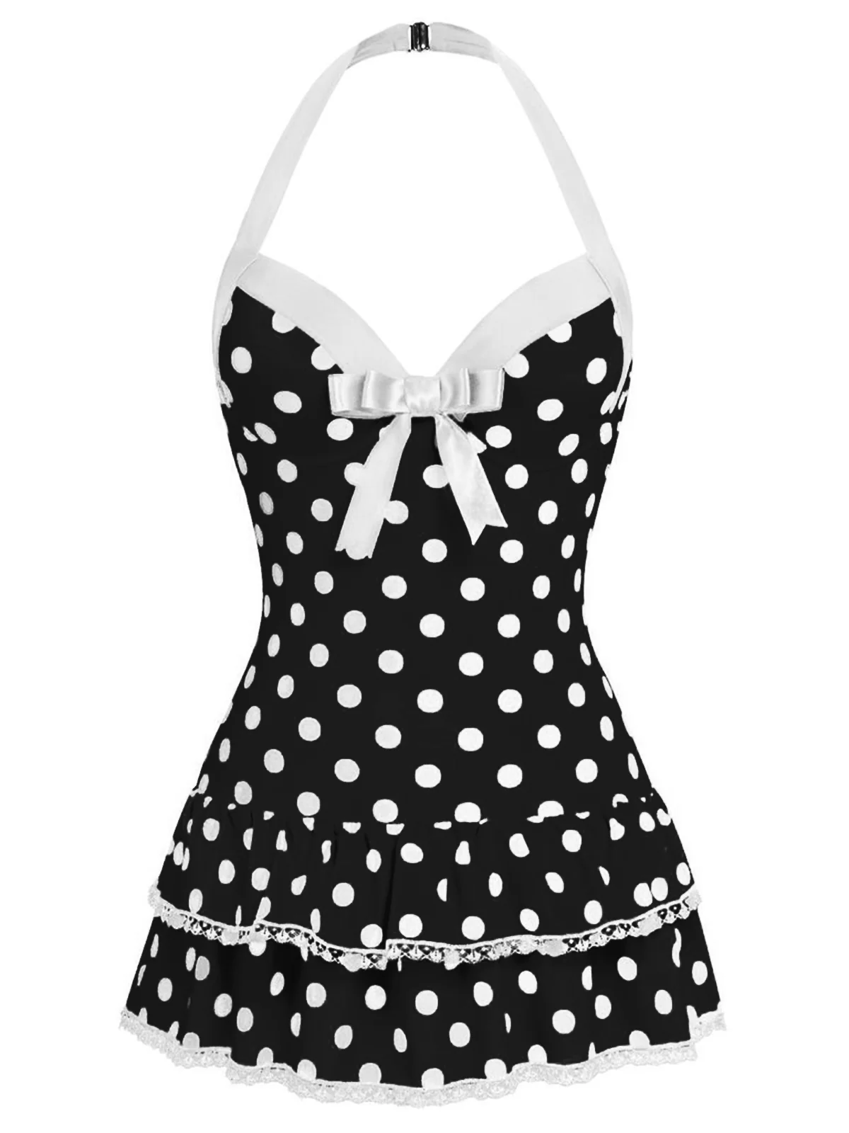 Red 1940s Halter Gingham Bow One-Piece Swimsuit - Image 27