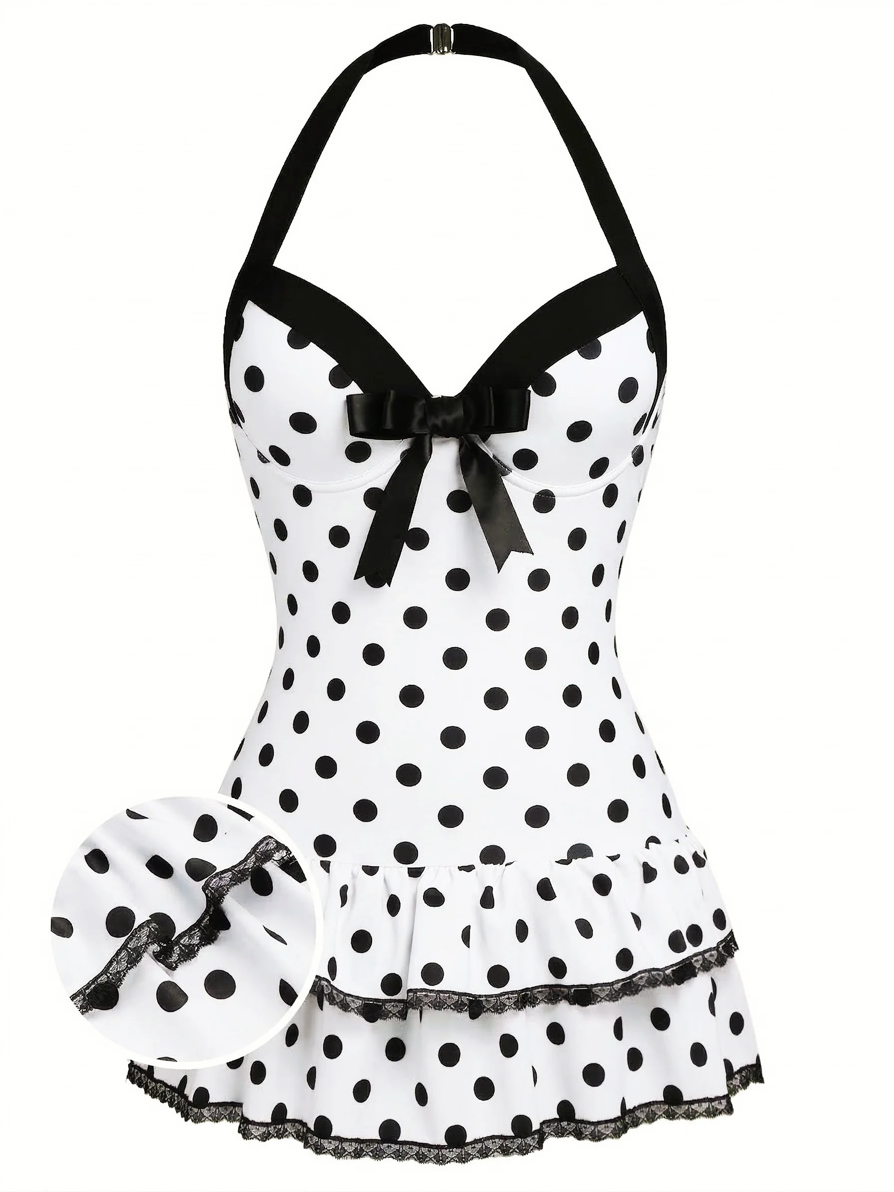 Red 1940s Halter Gingham Bow One-Piece Swimsuit - Image 12