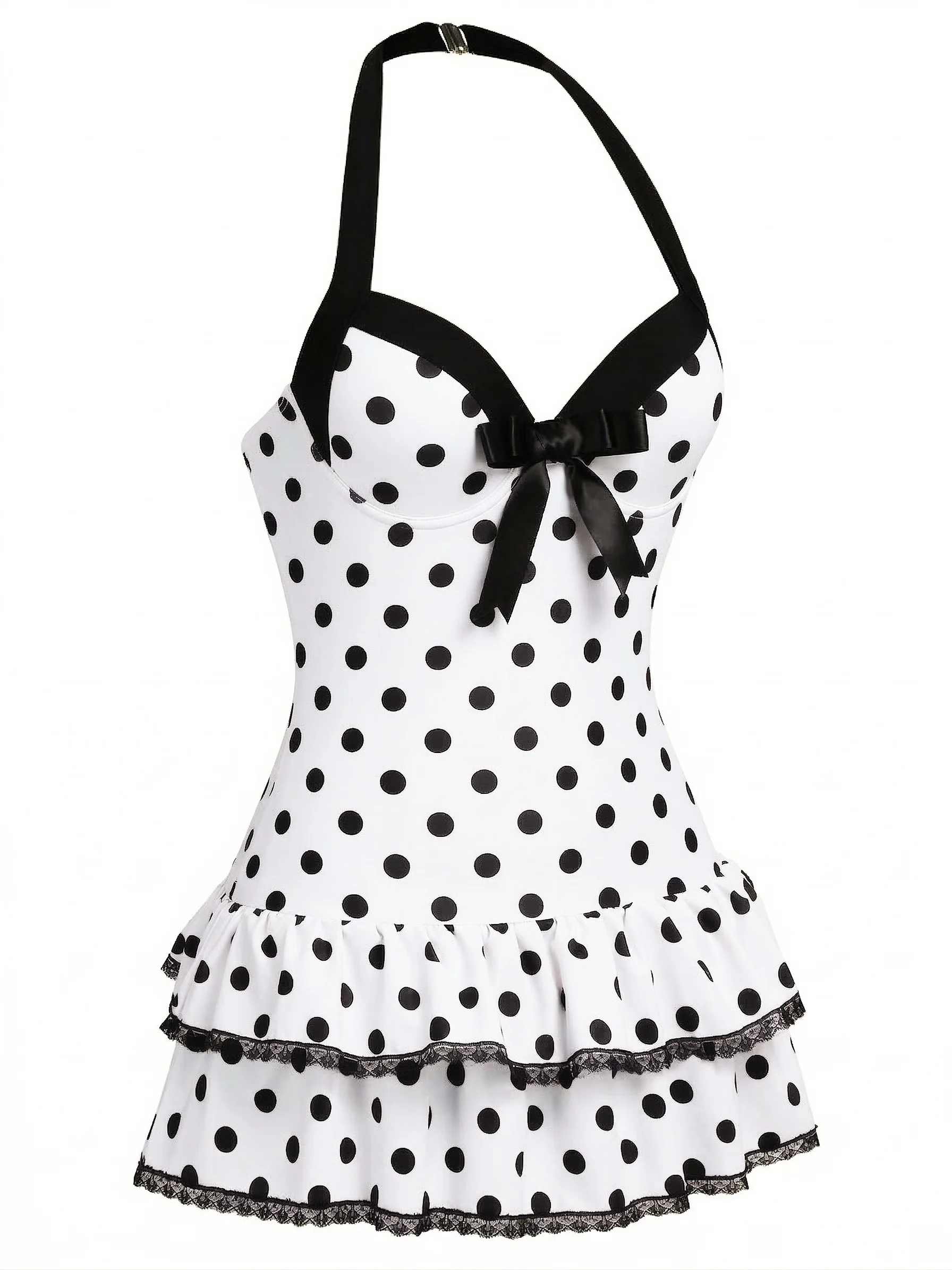 Red 1940s Halter Gingham Bow One-Piece Swimsuit - Image 14