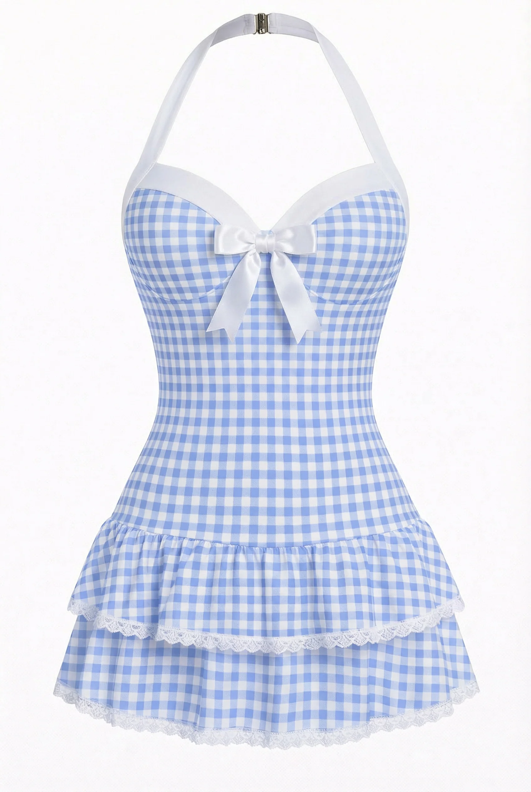 Blue 1940s Halter Stripe Bow One-Piece Swimsuit - Image 27