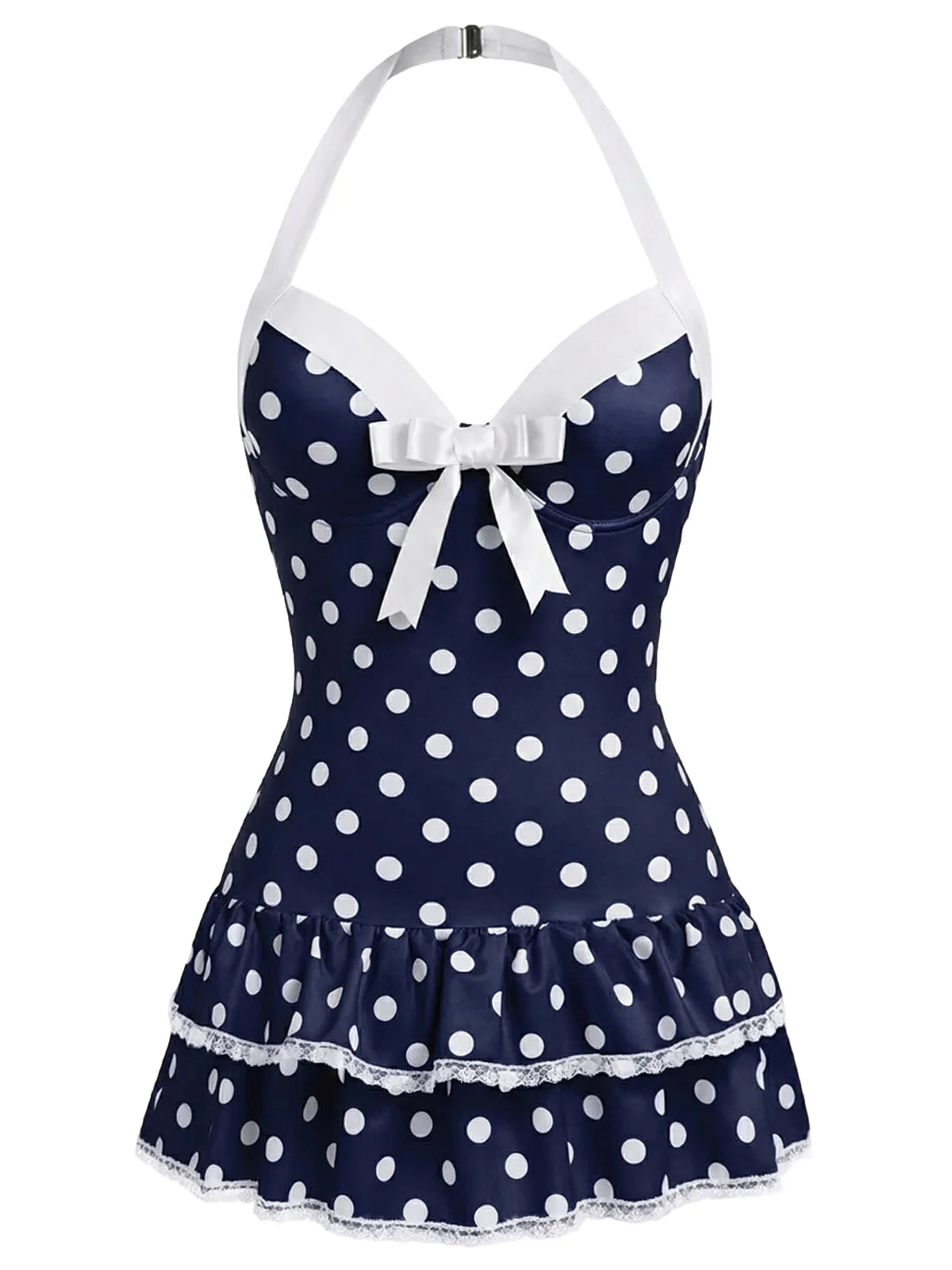 Red 1940s Halter Gingham Bow One-Piece Swimsuit - Image 28