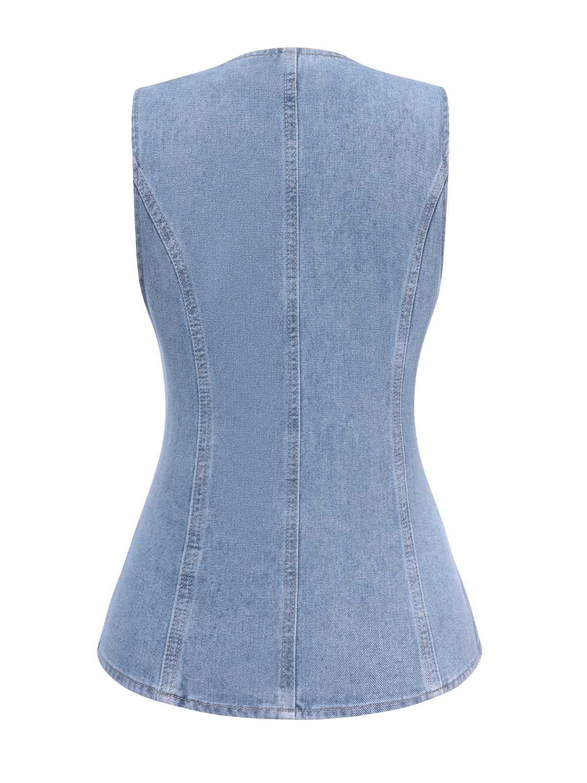 Blue 1940s Sleeveless Denim Vest - Image 3