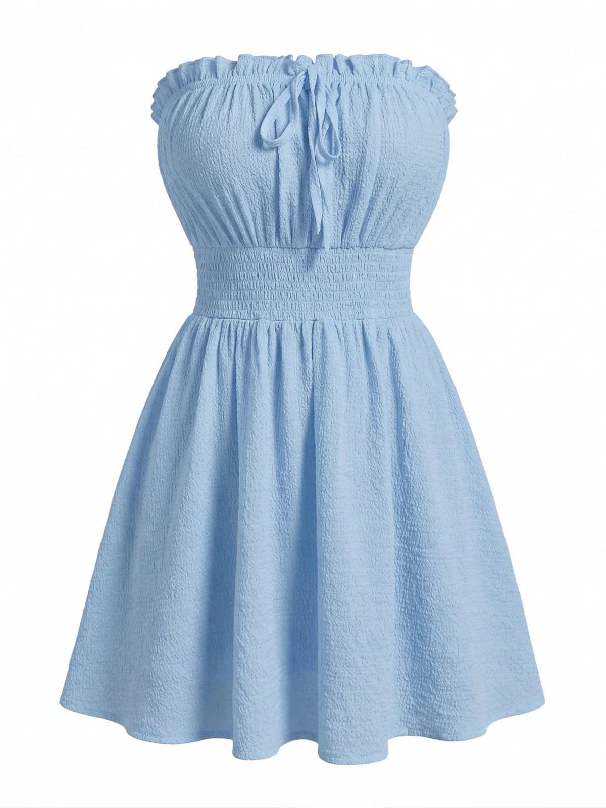 Blue 1940s Solid Strapless Mini Dress - Image 2