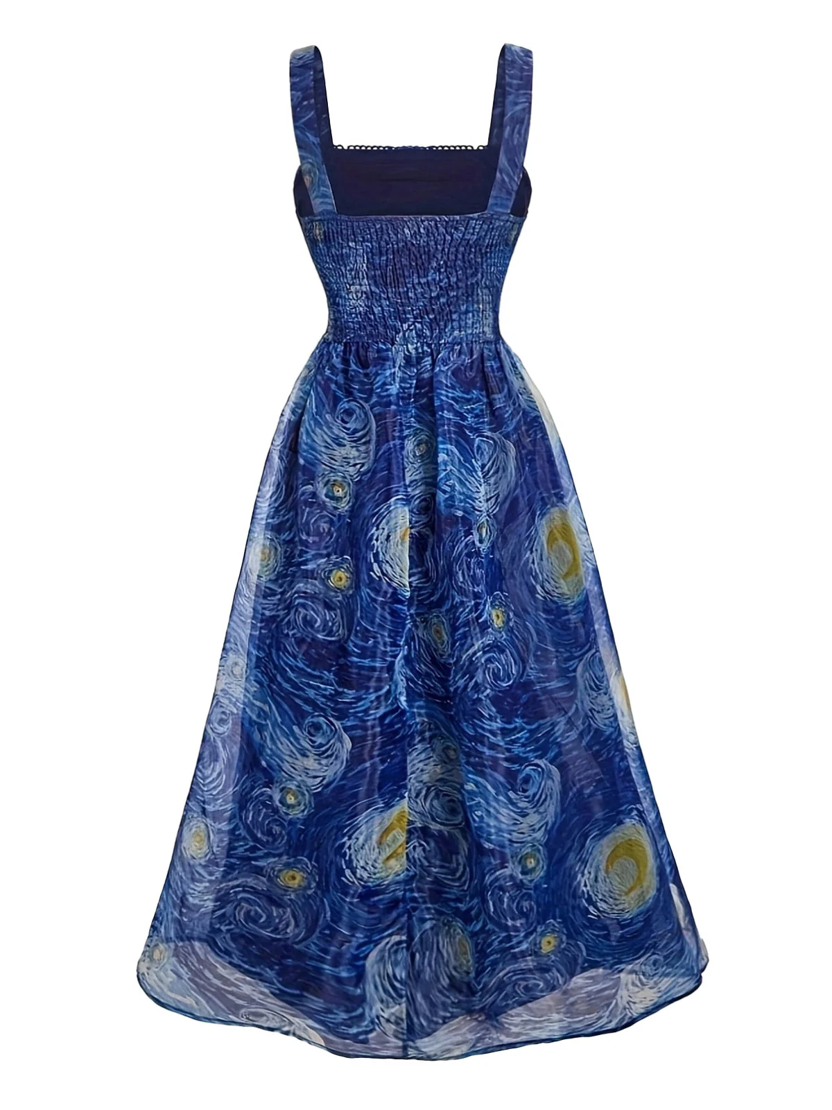Blue 1940s Square Neck Starry Night Bow Swing Dress - Image 4