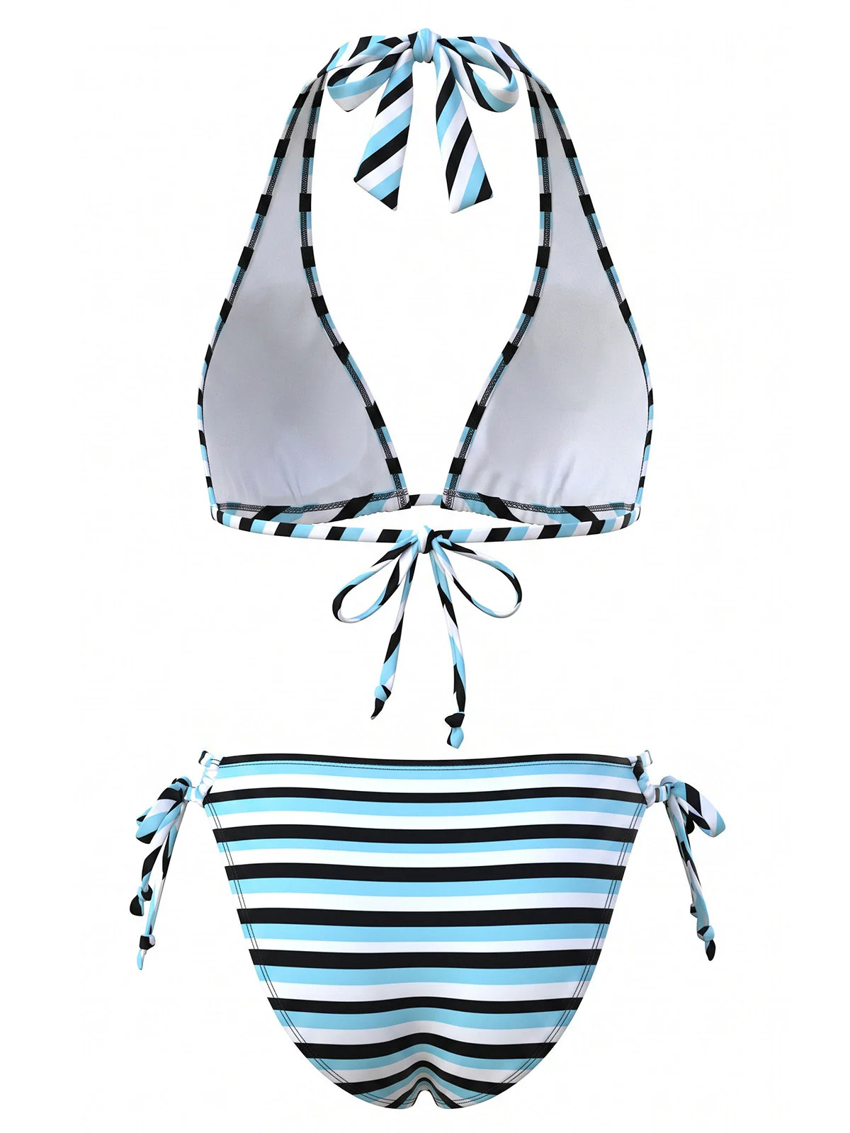Blue 1940s Stripe Halter Tie-Up Tankini Set - Image 3