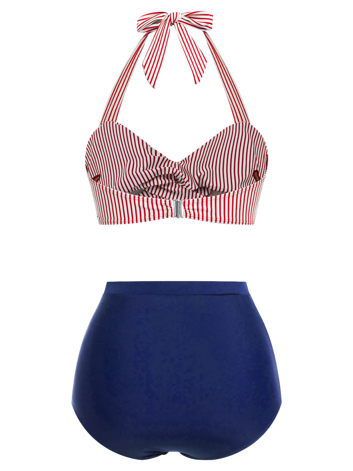 Red & Blue 1940s Striped Halter Swimsuit Set - Image 2