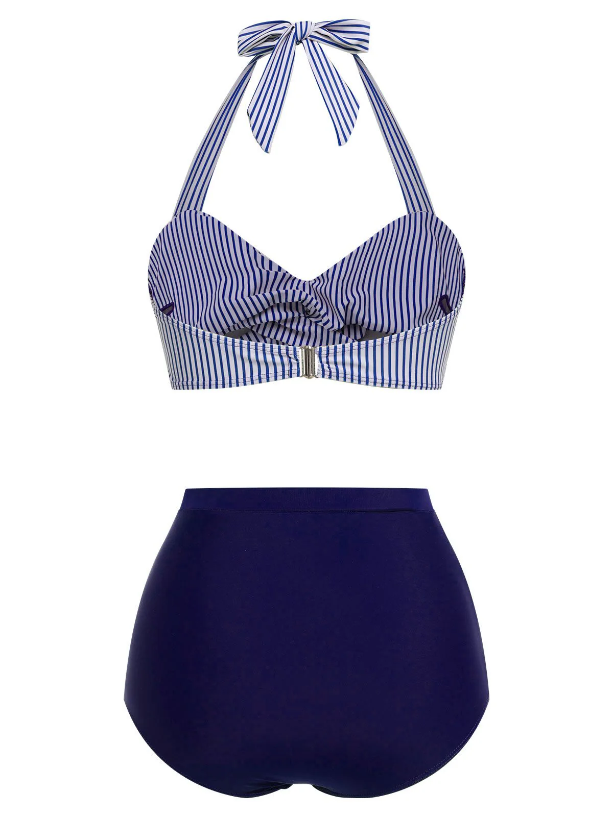 Blue 1940s Striped Halter Swimsuit Set - Image 2